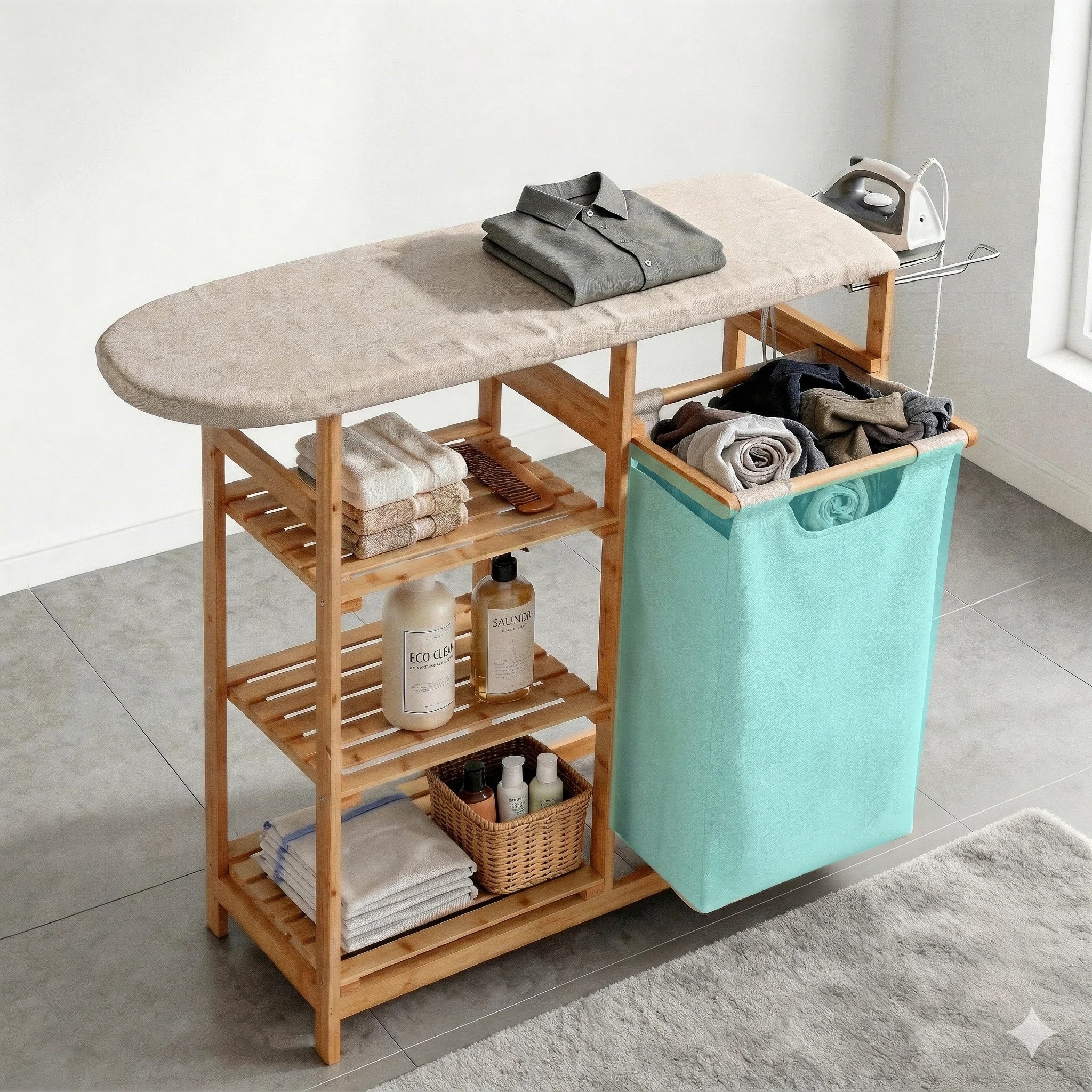 5 Artiss Laundry Hamper Laundry Basket Organizer with Ironing Board - Natural, 5 of 9