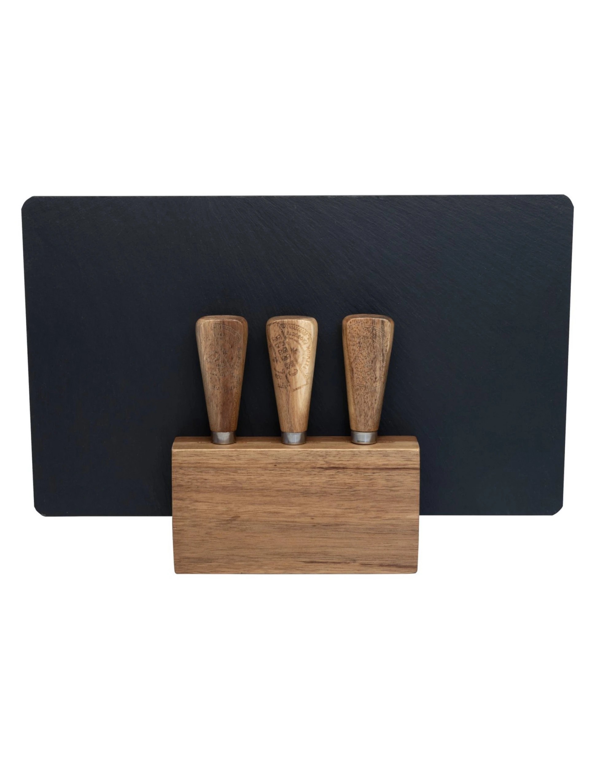 1 Euroline 4pc Slate Wooden 30cm Cheese Board w/ Plane  / Fork - Brown, 1 of 4