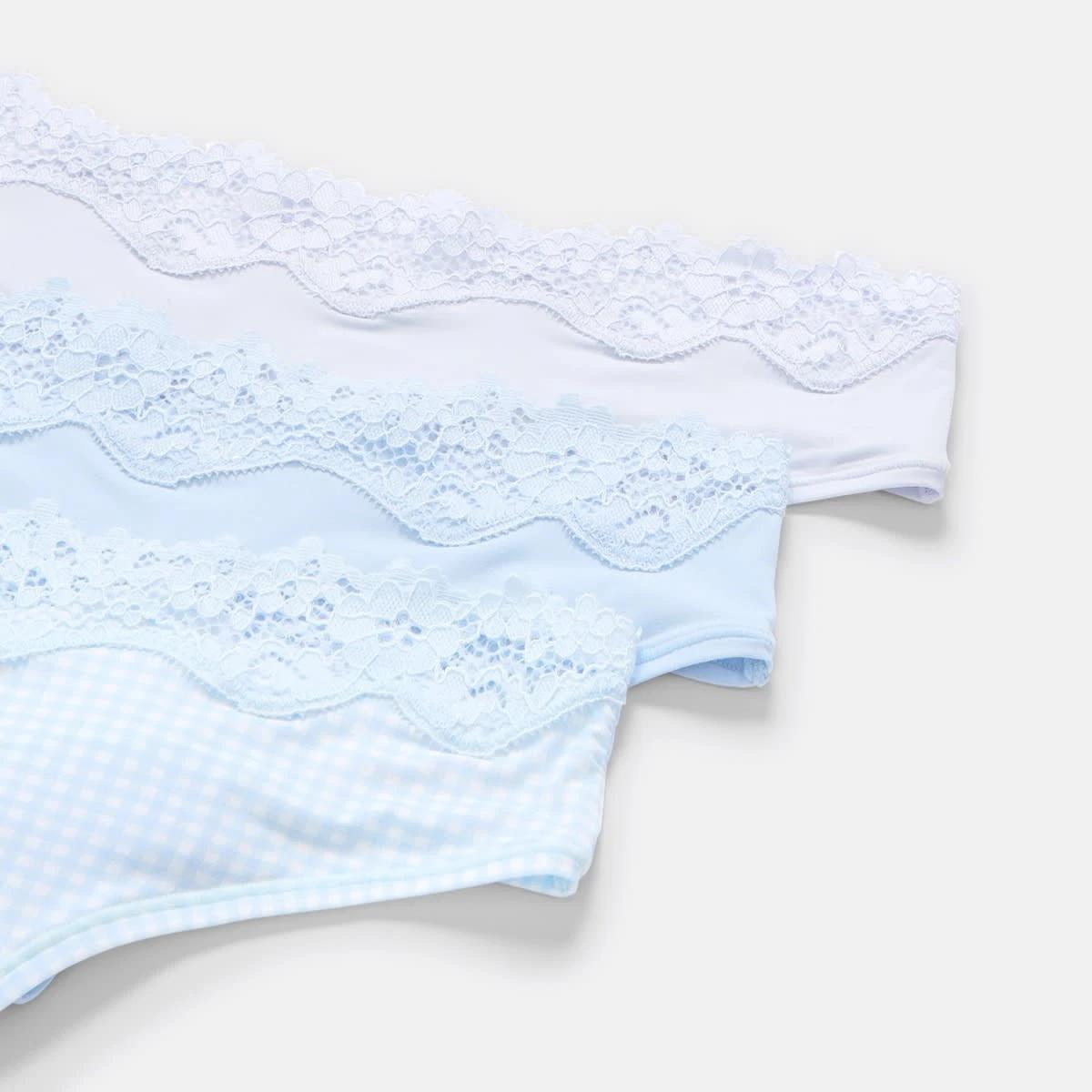 3 3 Pack Super Soft Lace G-String Briefs MINI CHECK, WINDY BLUE, HALOGEN BLUE, 3 of 8