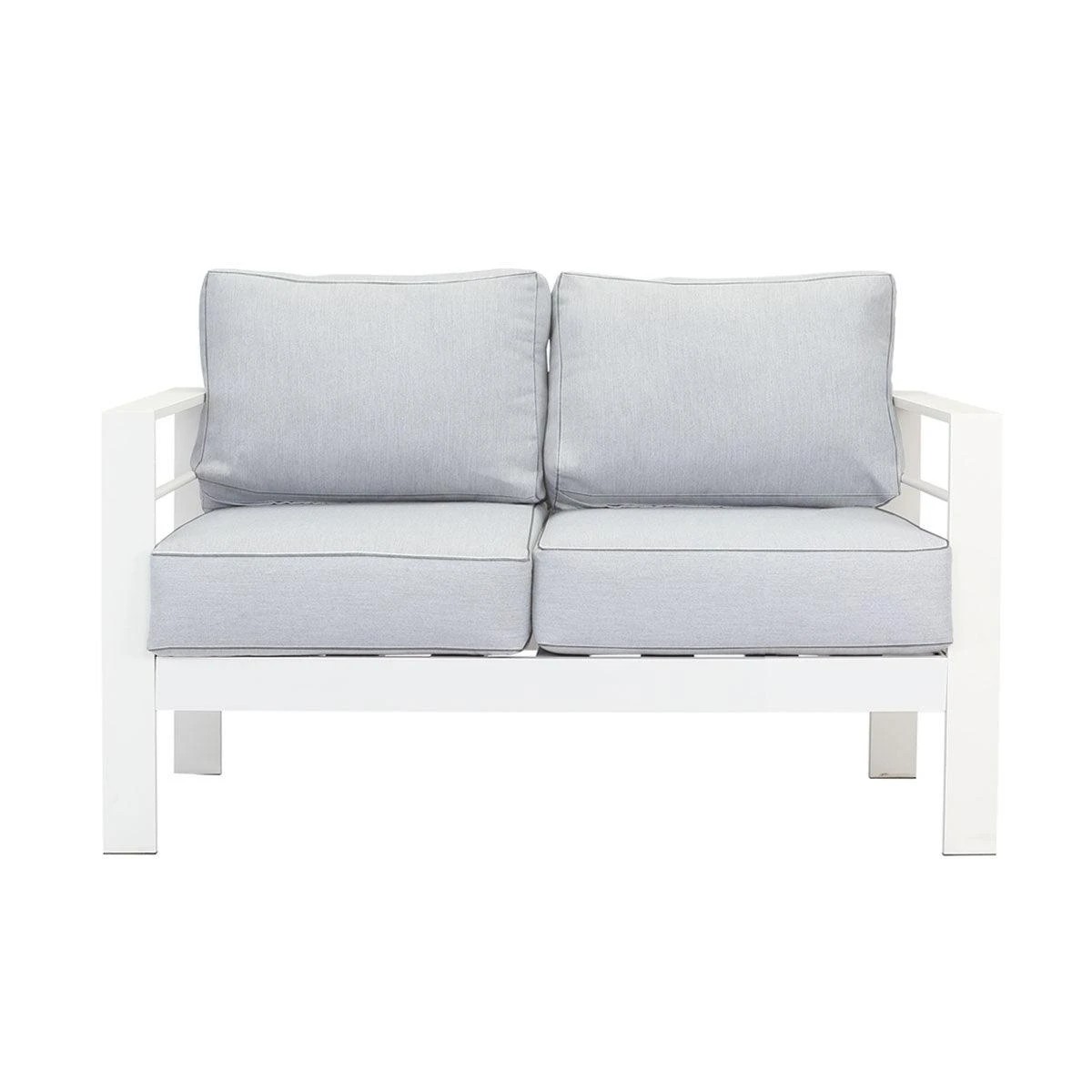 3 Moda Living Paris 2 Seater White Aluminium Outdoor Sofa Lounge with Arms - Light Grey Cushion - White, 3 of 5