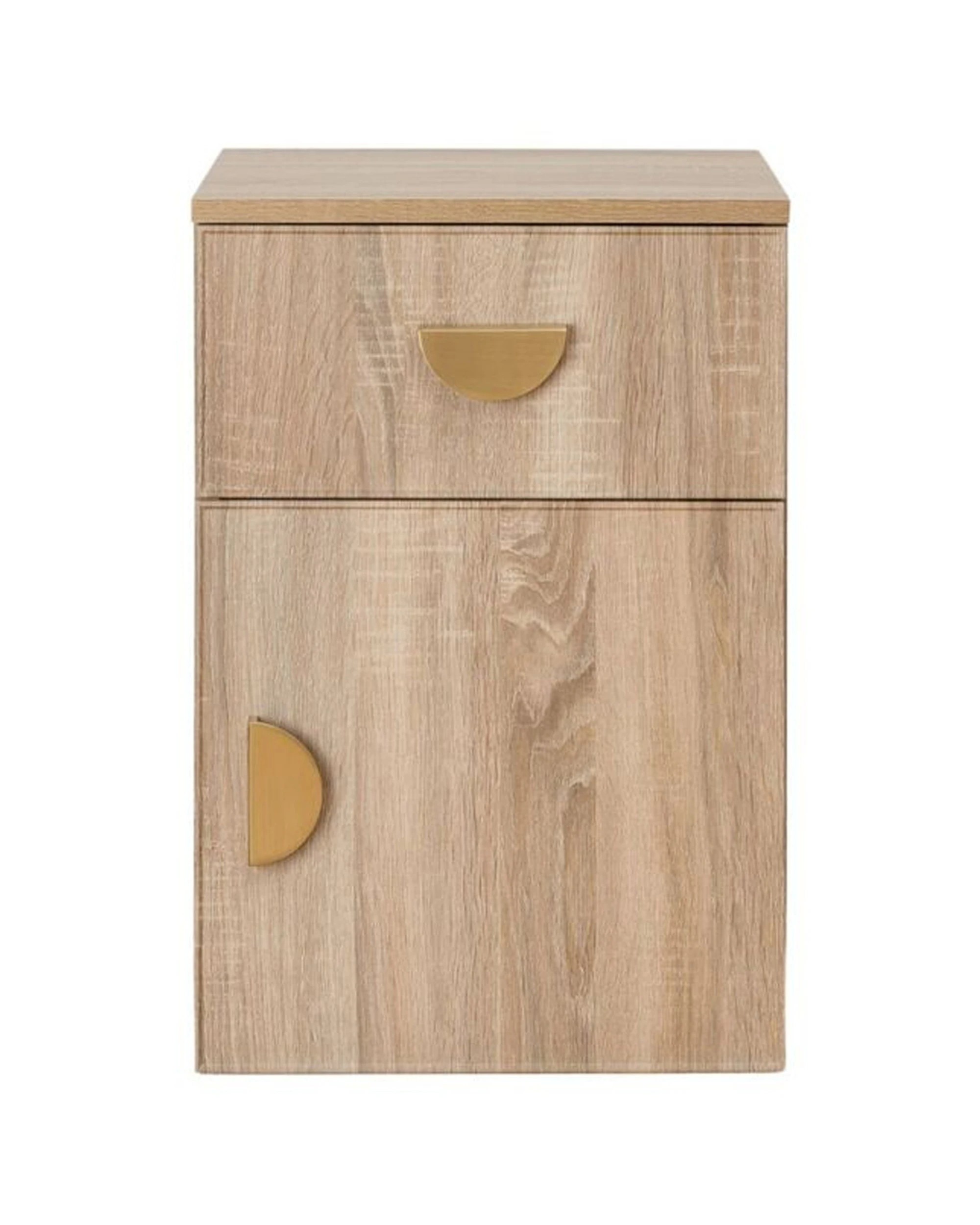 1 European Cabinetry Porto Oak Slim Bedside Table Brass Half Moon Handle - Natural, 1 of 4