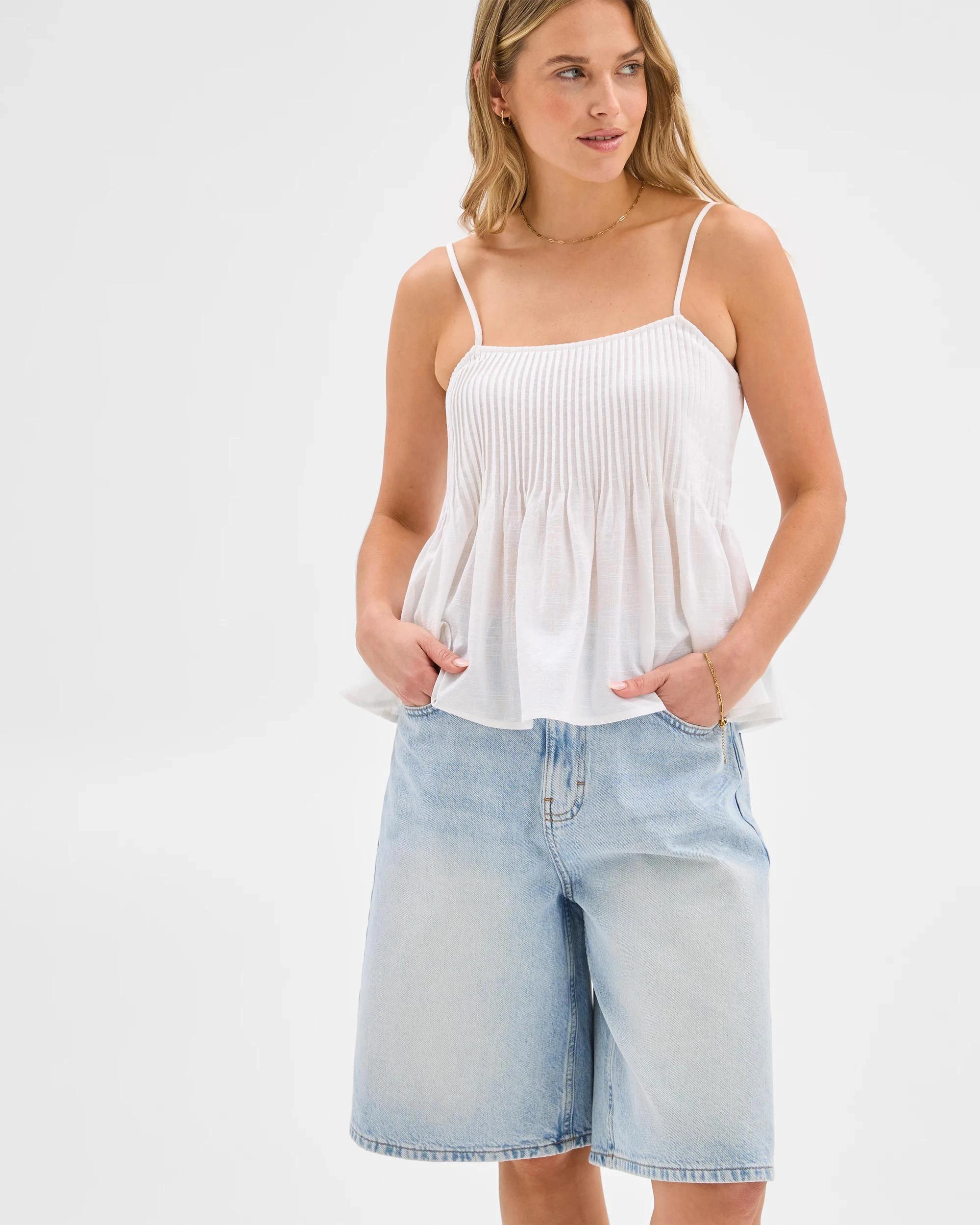 2 Lily Loves Australian Cotton Woven Pintuck Cami WHITE, 2 of 6