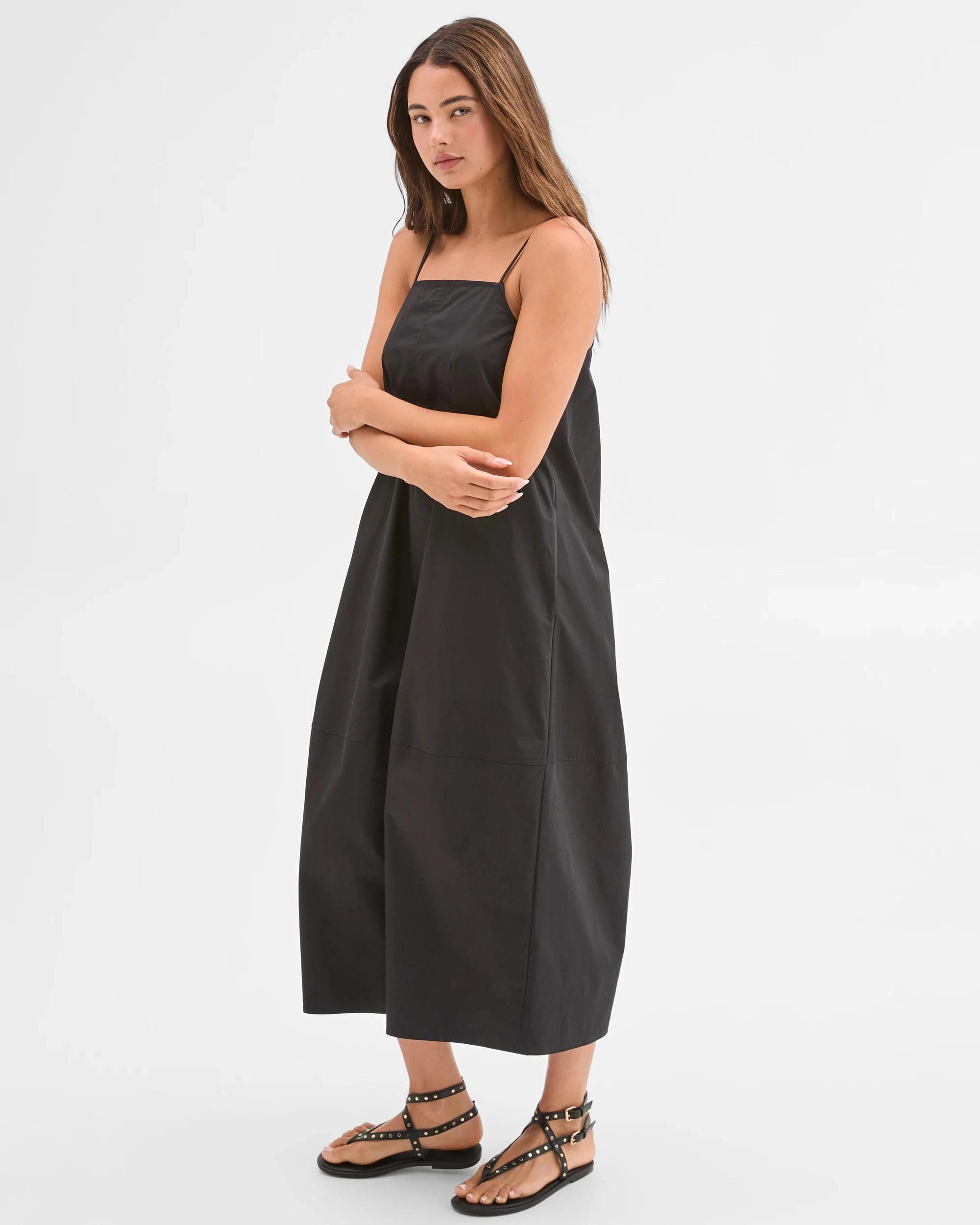5 Lily Loves Australian Cotton Cocoon Midi Dress BLACK, 5 of 6