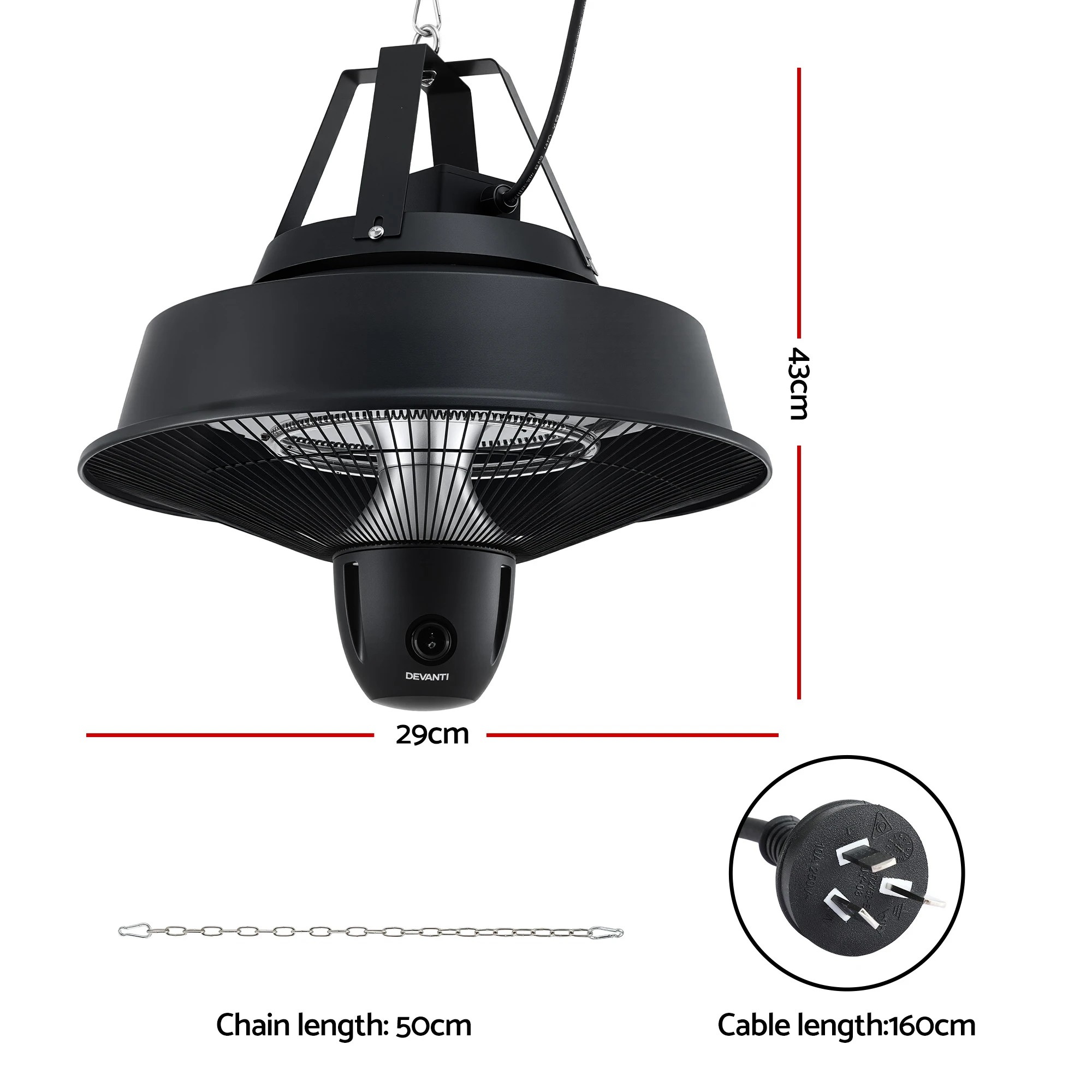 2 Devanti 2000W Electric Patio Heater Ceiling Mounted Hanging Heaters - Black, 2 of 2