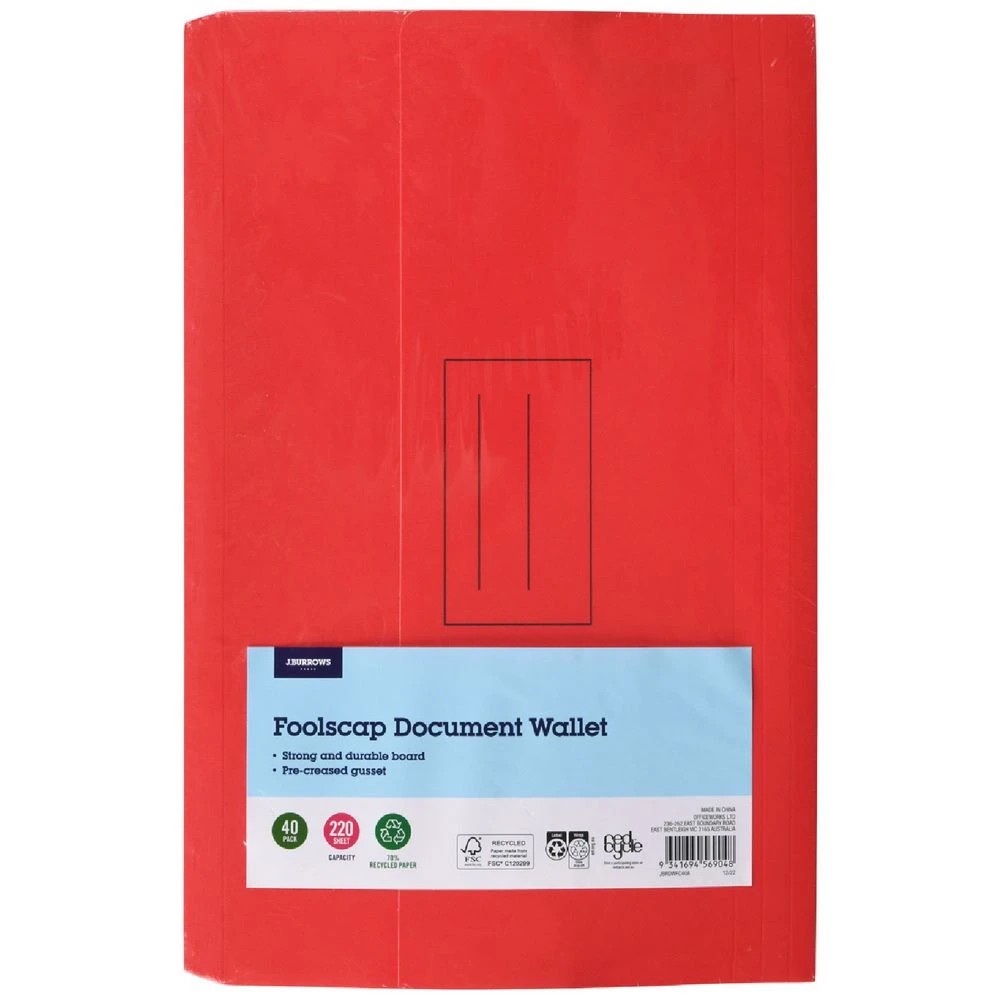 1 J.Burrows Foolscap Document Wallet Assorted 40 Pack, 1 of 4