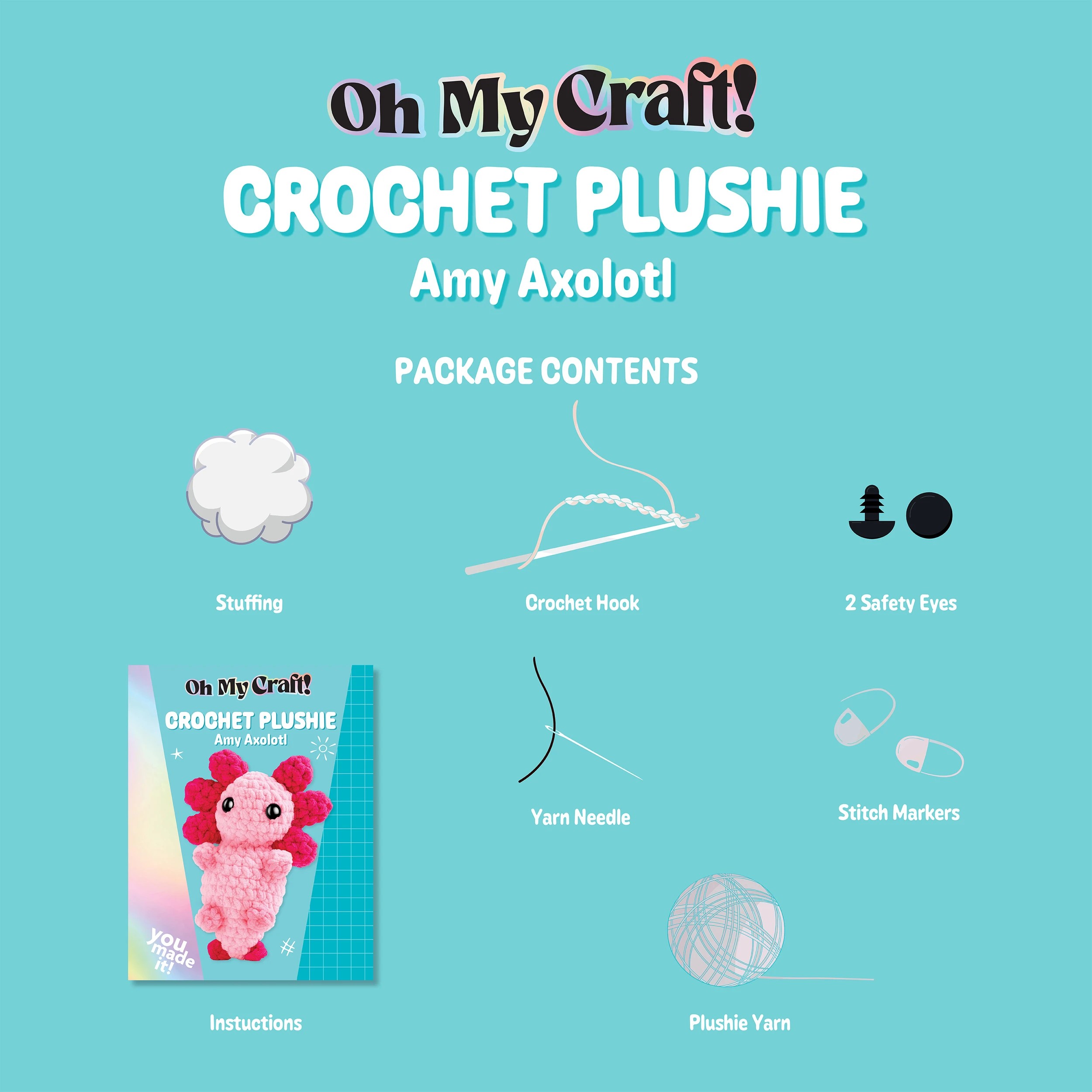 3 Oh My Craft! Midi Crochet Plushie Amy Axolotl, 3 of 5
