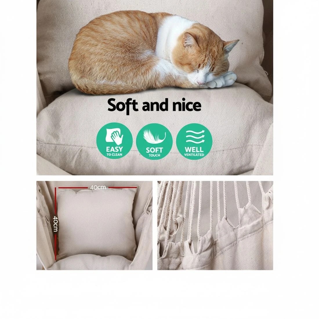 4 Gardeon Hammock Chair Outdoor Camping Hanging Hammocks Cushion Pillow - Beige, 4 of 7