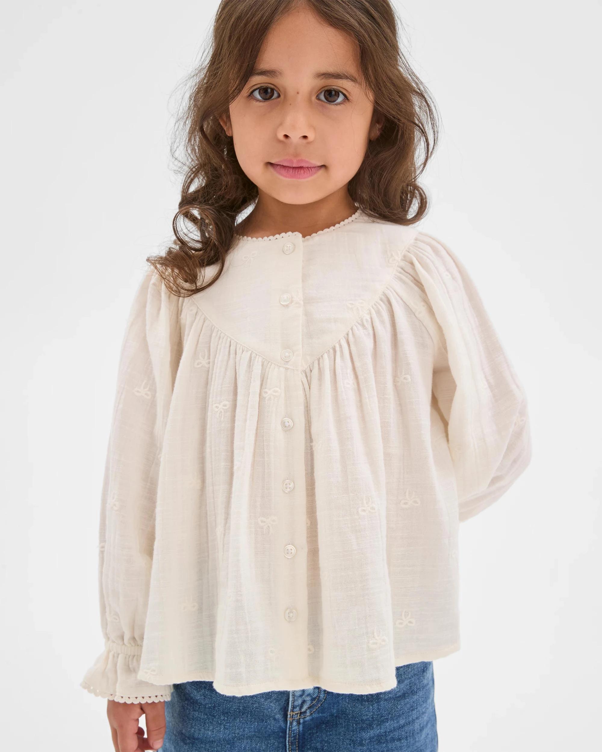 1 Target Kids Long Sleeve Woven Button Through Ruffle Blouse CREAM, 1 of 6
