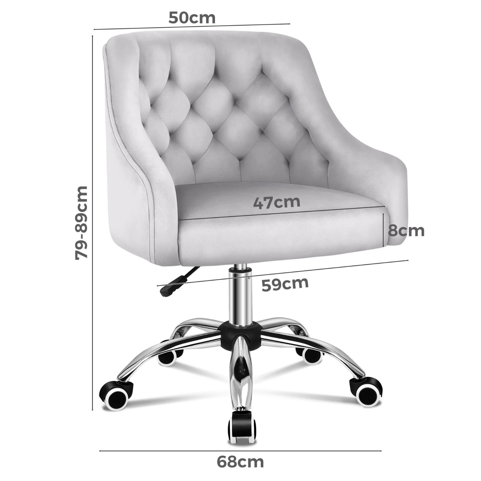 9 Alfordson Velvet Office Chair Computer Swivel Armchair Work Adult Kids - Grey, 9 of 10