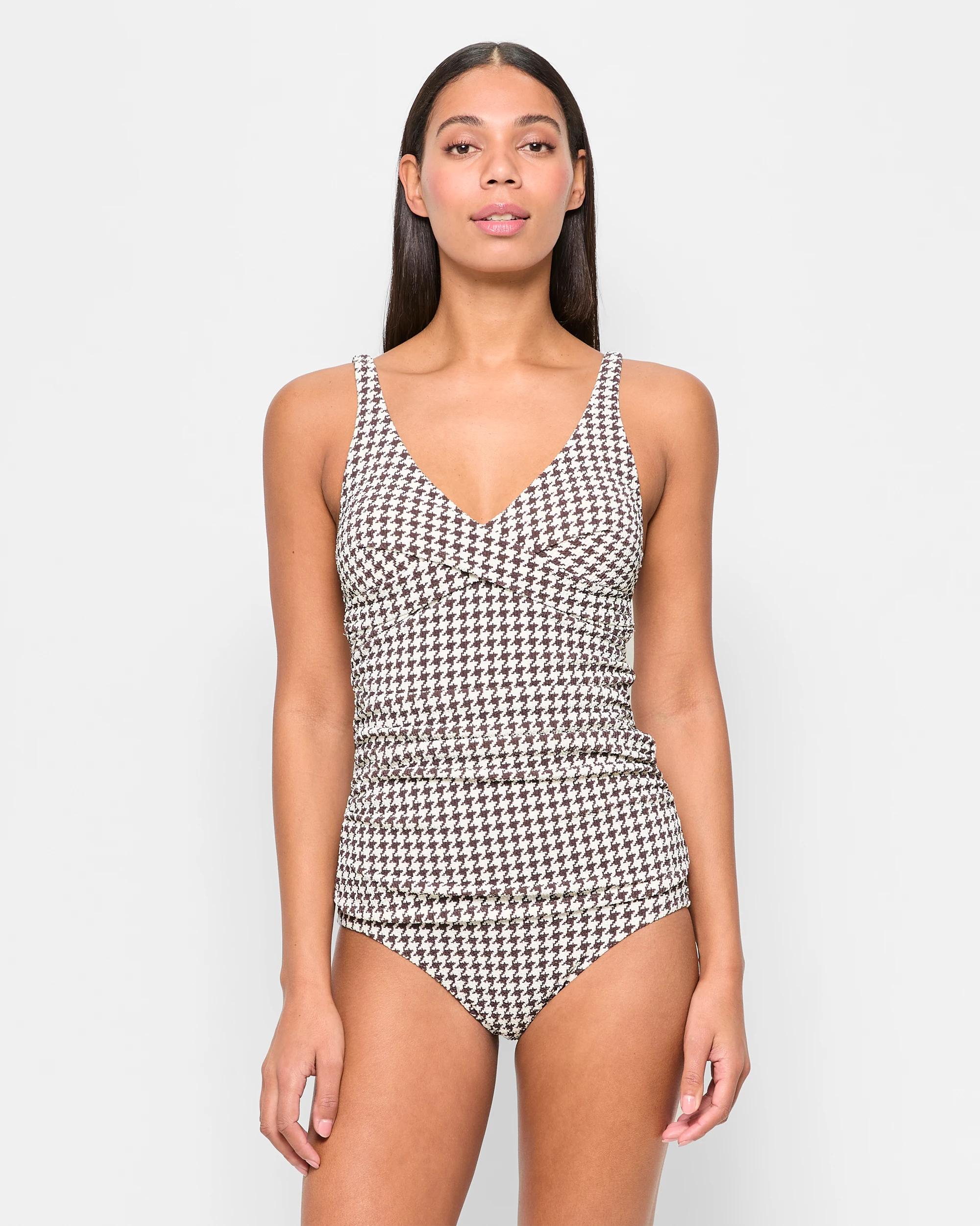 1 Target Plunge Ruched Crinkle Tankini Top - Shape Your Body HOT CHOCOLATE/CREAM, 1 of 5