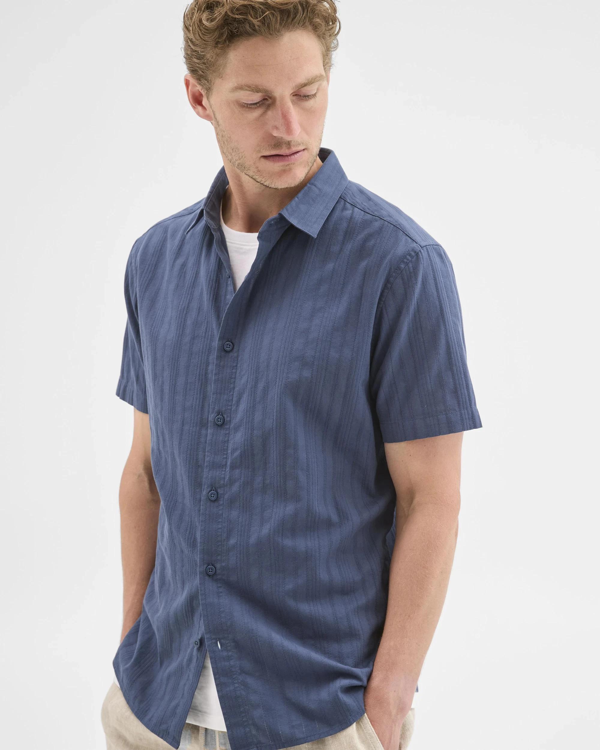 1 Target Man Australian Cotton Short Sleeve Textured Shirt DARK BLUE, 1 of 7