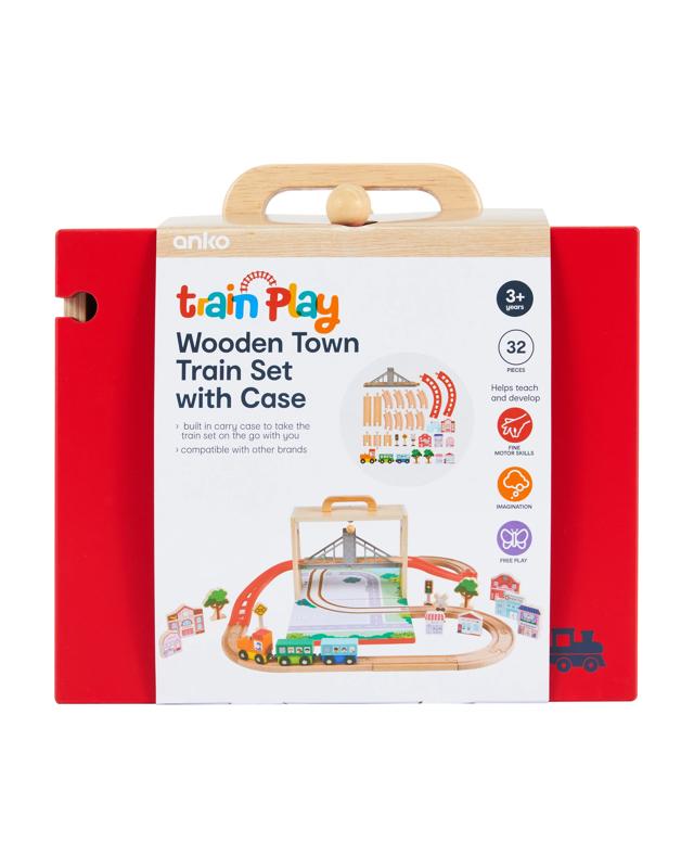 32 Piece Wooden Town Train Set with 