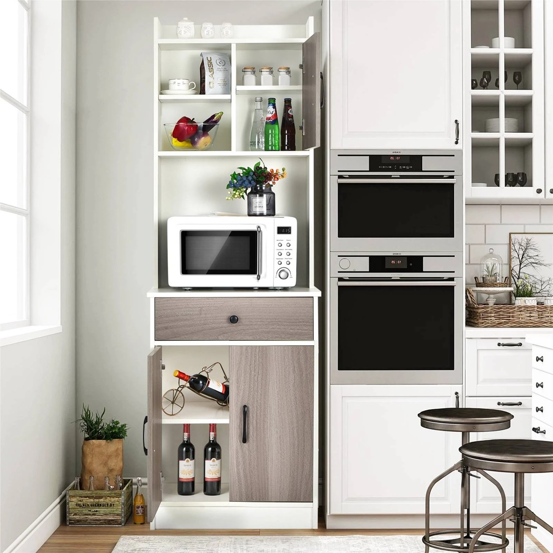 2 Costway Tall Pantry Cabinet w/Adjustable Shelves, 2 of 4