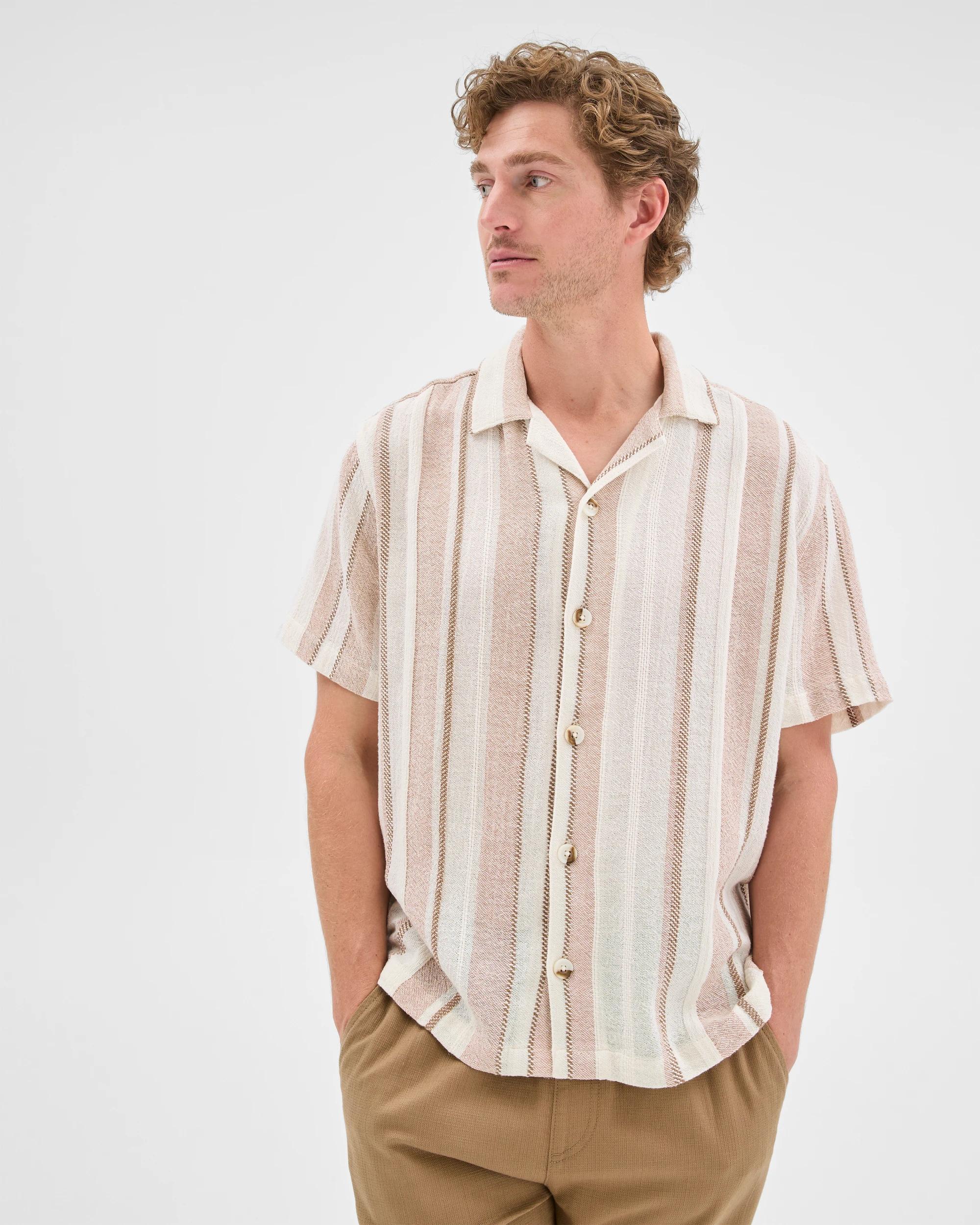 3 Target Man Textured Stripe Short Sleeve Shirt BROWN STRIPE, 3 of 7