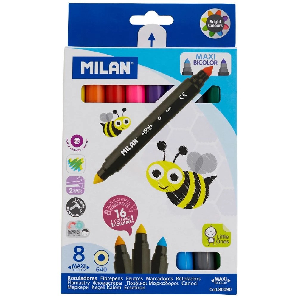 1 Milan Maxi Bicolour Fibre Pens 8 Pack, 1 of 1