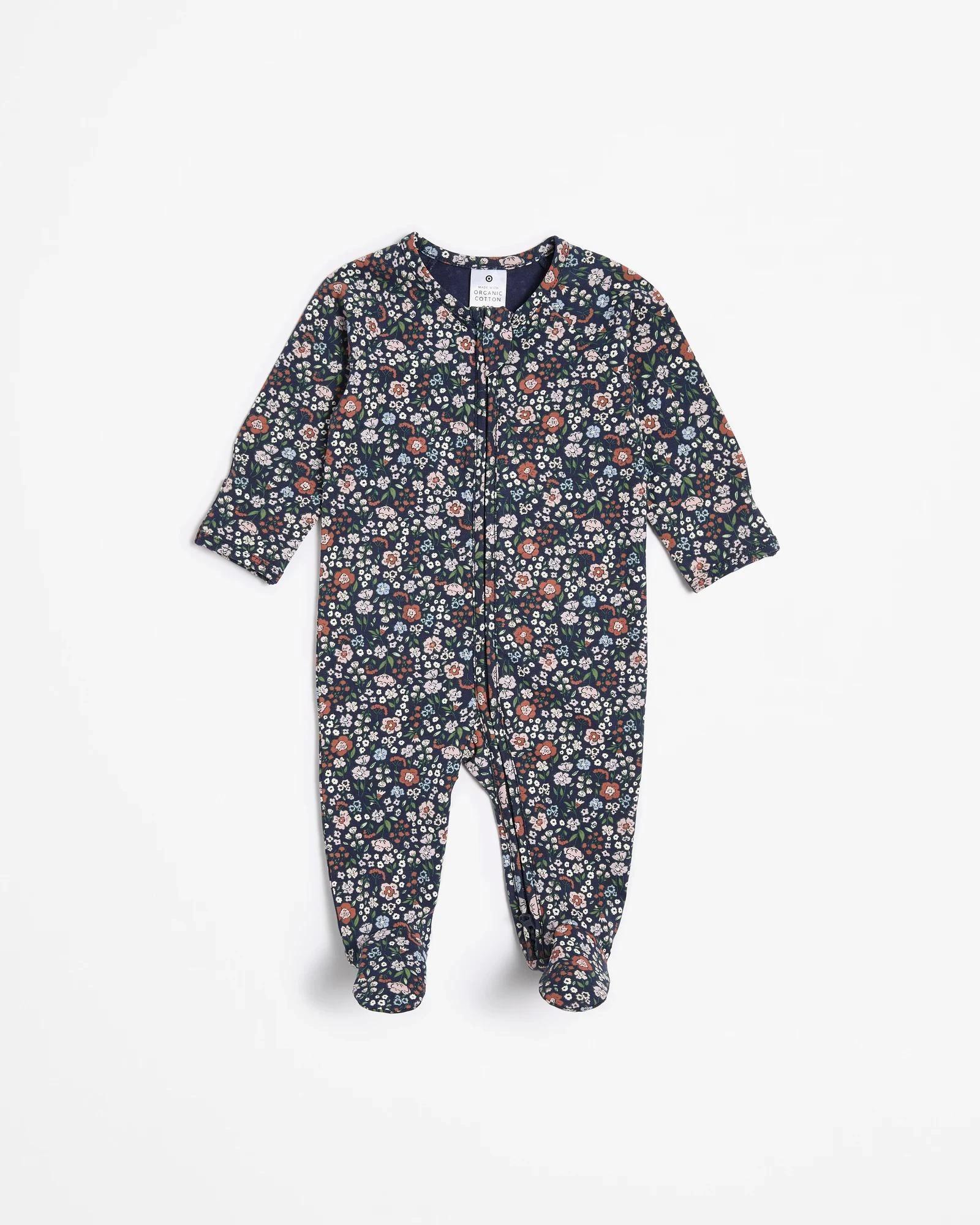 1 Target Baby Organic Cotton Print Zip Coverall NAVY FLORAL, 1 of 3