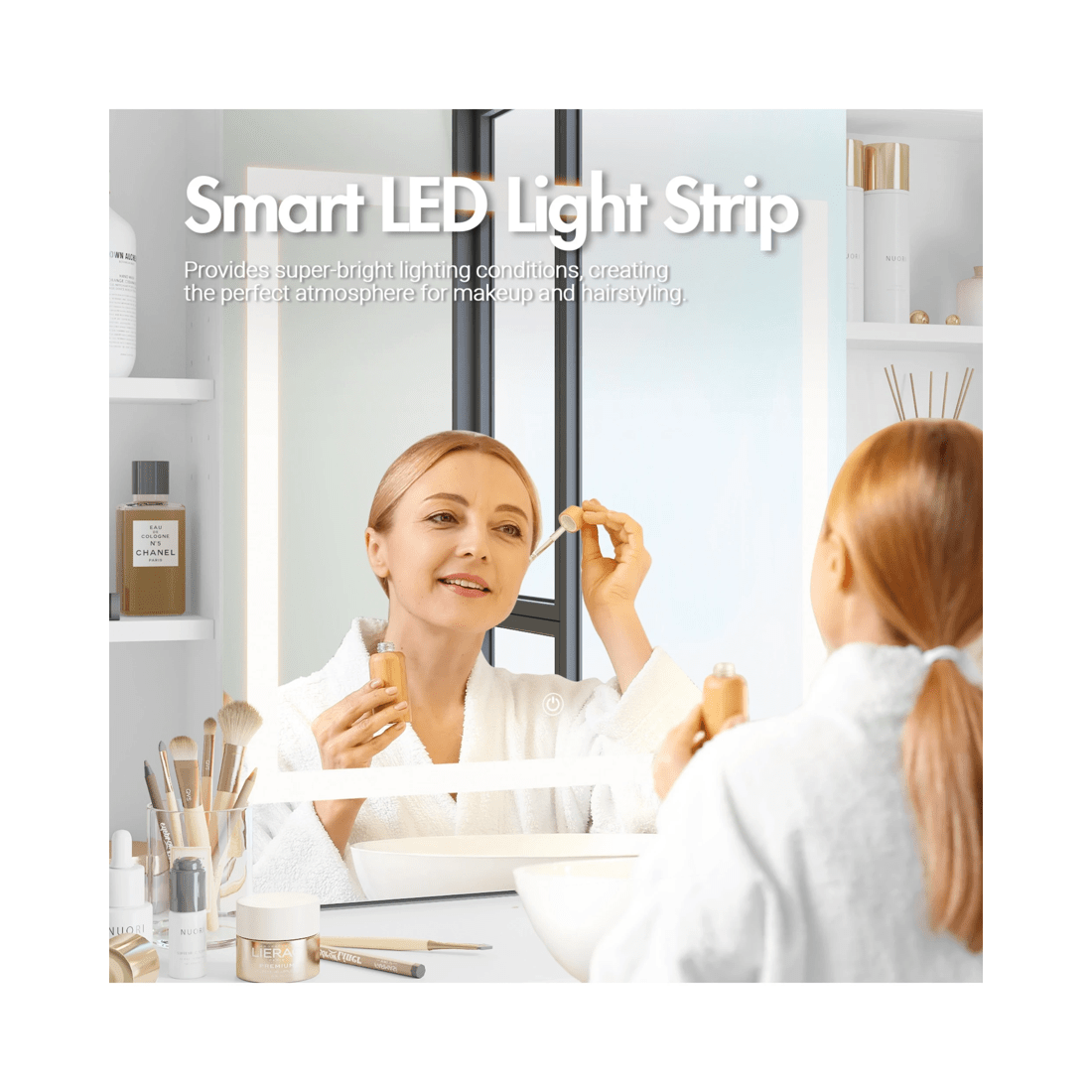 4 Advwin Dressing Table Stool Set With Slide Make Up Led Mirror Vanity Desk With 2 Storage Drawers And Open Storage Shelf, 4 of 10