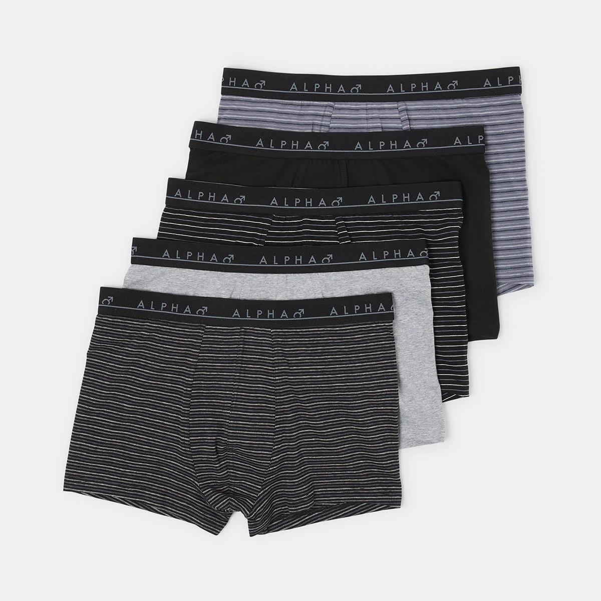 1 5 Pack Stripe and Plain Trunks BLACK BLUE GREY MULTI, 1 of 10