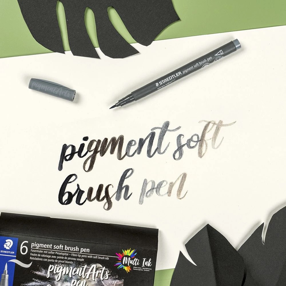 6 Staedtler Pigment Arts Soft Brush Pens Grey Colours 6 Pack, 6 of 8