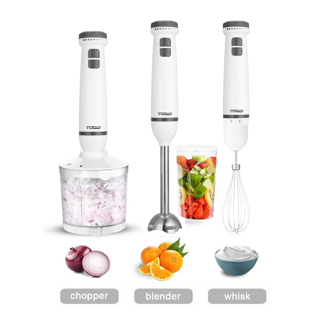 3 TODO Stick Mixer Set Food Chopper Electric Blender Whisk Handheld Beaker Jar Bowl - White, 3 of 5
