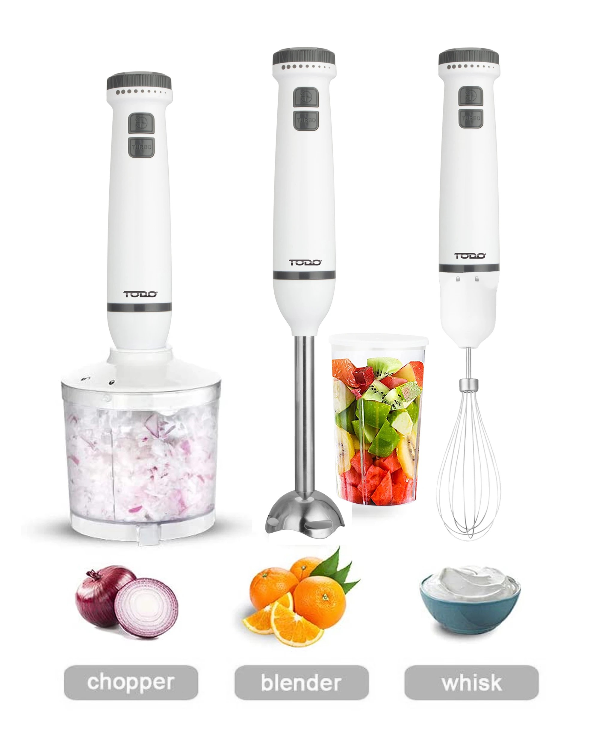 3 TODO Stick Mixer Set Food Chopper Electric Blender Whisk Handheld Beaker Jar Bowl - White, 3 of 5