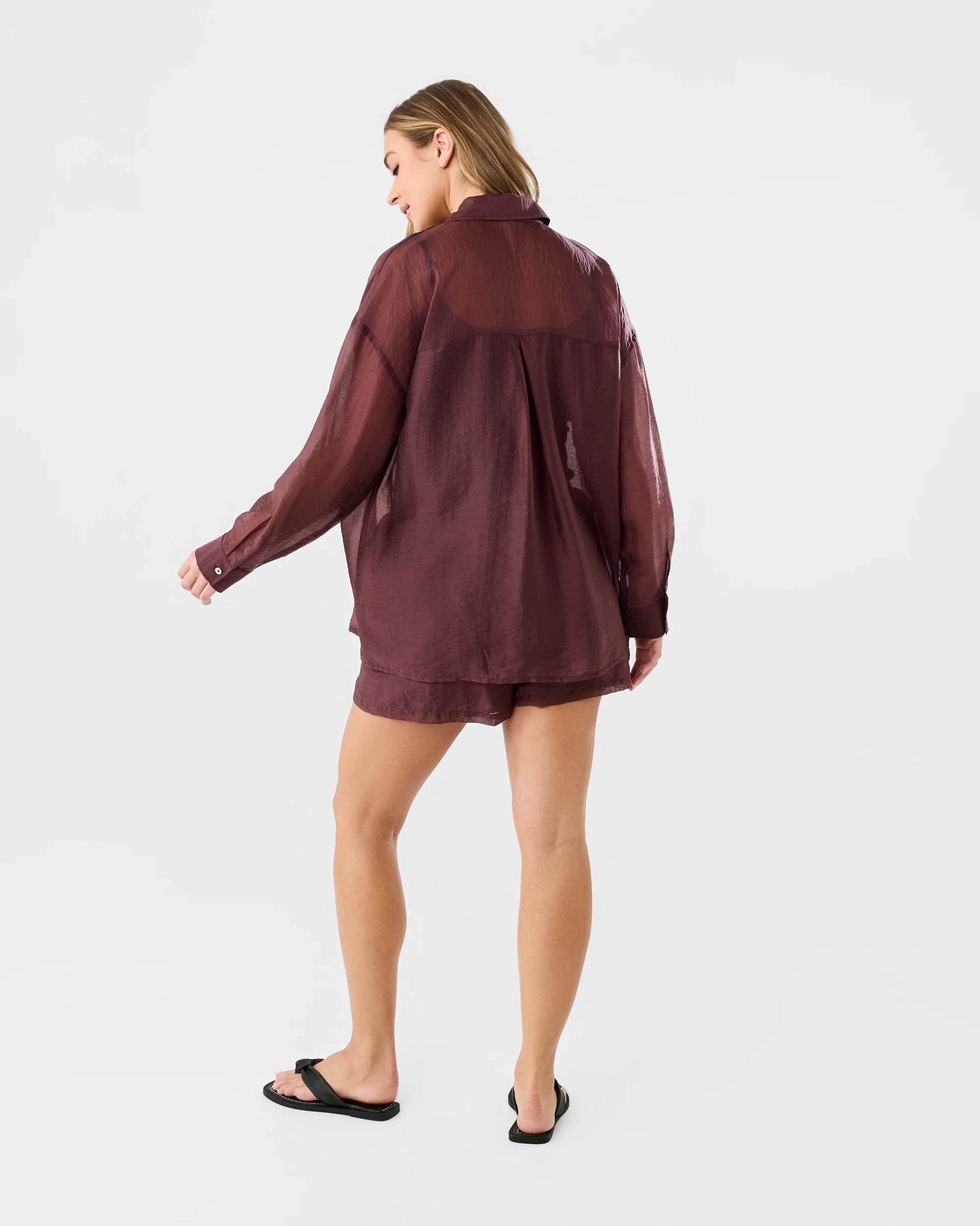 4 Long Sleeve Oversized Sheer Shirt Cherry, 4 of 9