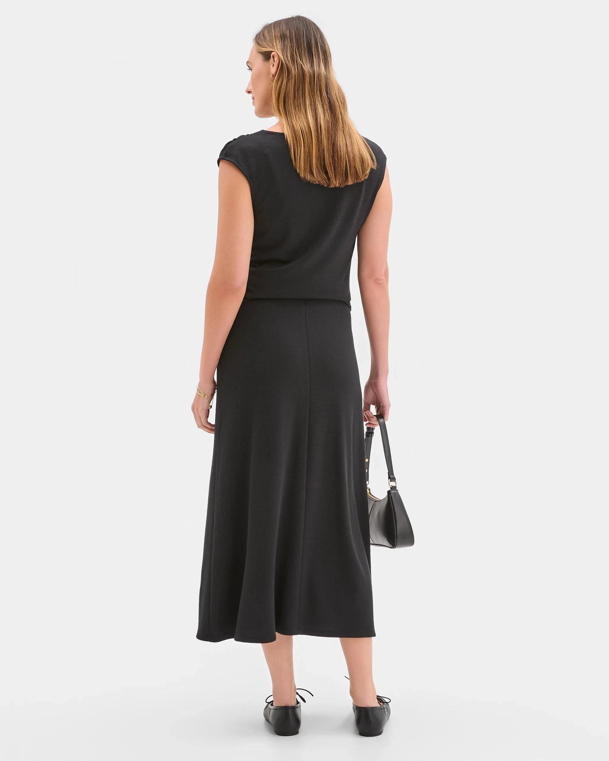 4 Preview Drape Knit Midi Length Skirt BLACK, 4 of 5