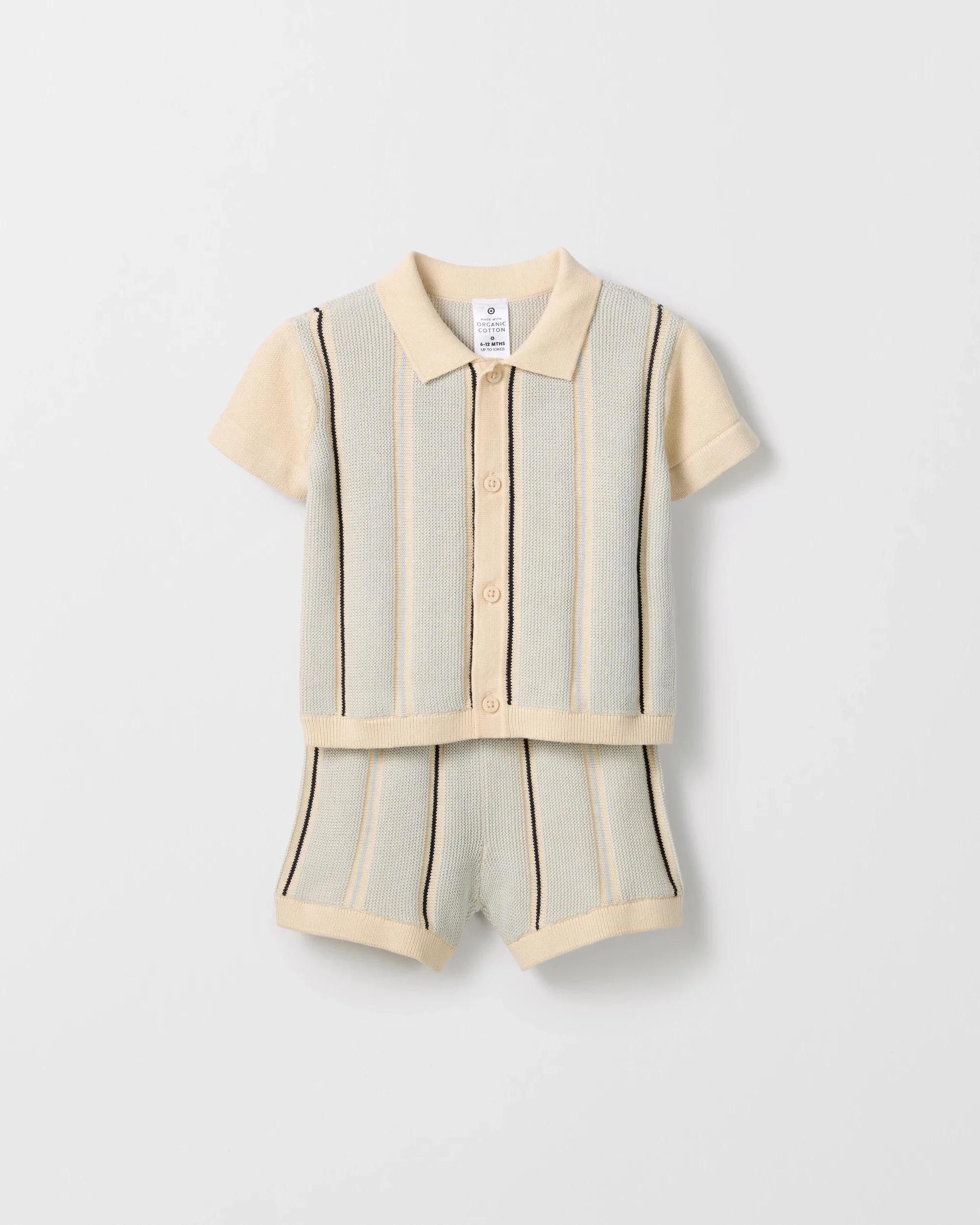 2 Target Baby Organic Cotton Baby Knit Shirt and Short Set STRIPE, 2 of 3