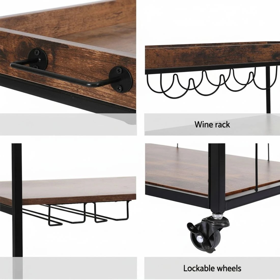 8 Artiss Kitchen Island Rolling Serving Cart - Brown, 8 of 8