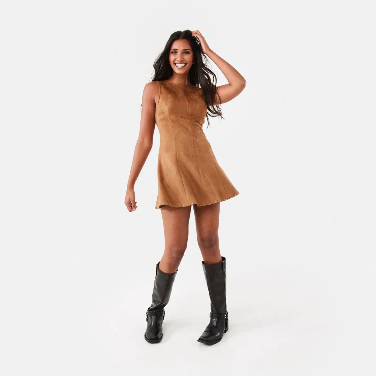 10 Suedette Mini Dress DEEP CAMEL, 10 of 10