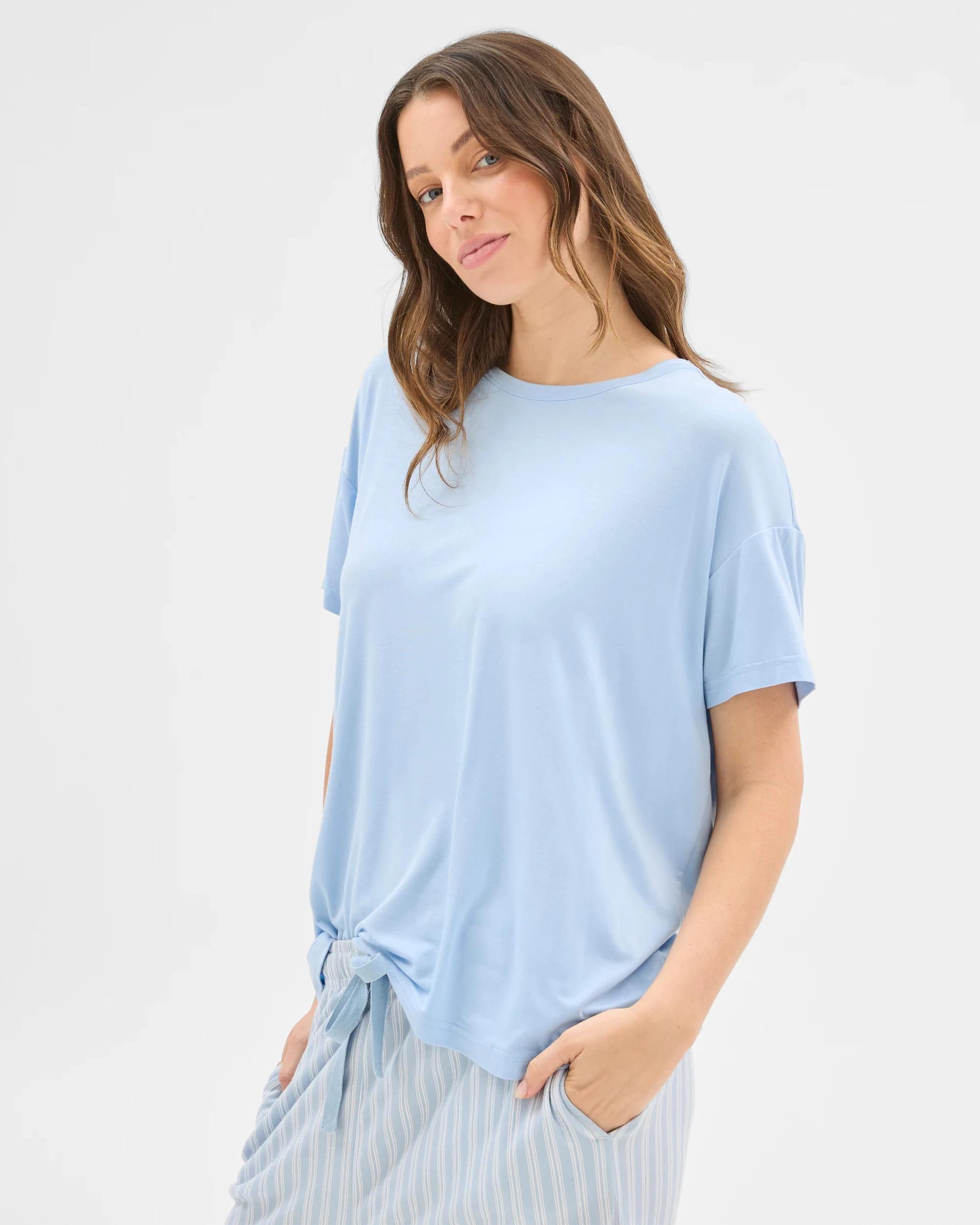 1 Target Woman Soft Comfort Bamboo Pyjama T-Shirt BLUE, 1 of 6