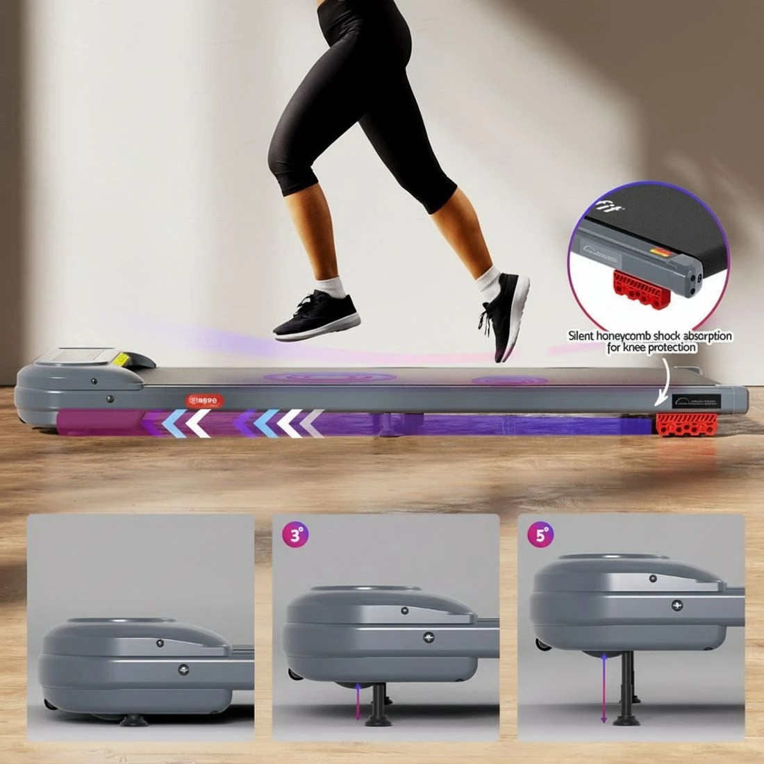 5 Everfit 3 in 1 Treadmill Electric Walking Pad with Incline Under Desk Home Gym, 5 of 7
