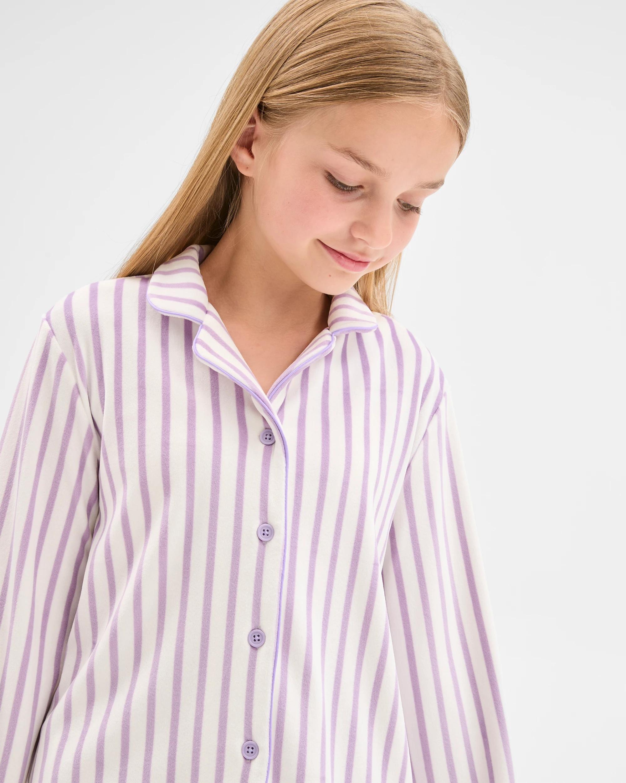 2 Target Kids Older Girls Top & Pants Fleece Pyjama Set STRIPE, 2 of 8