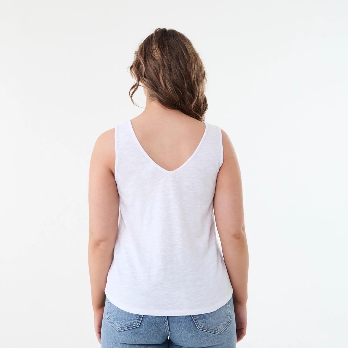 3 Sleeveless Knot Detail V-Neck Tank WHITE, 3 of 5