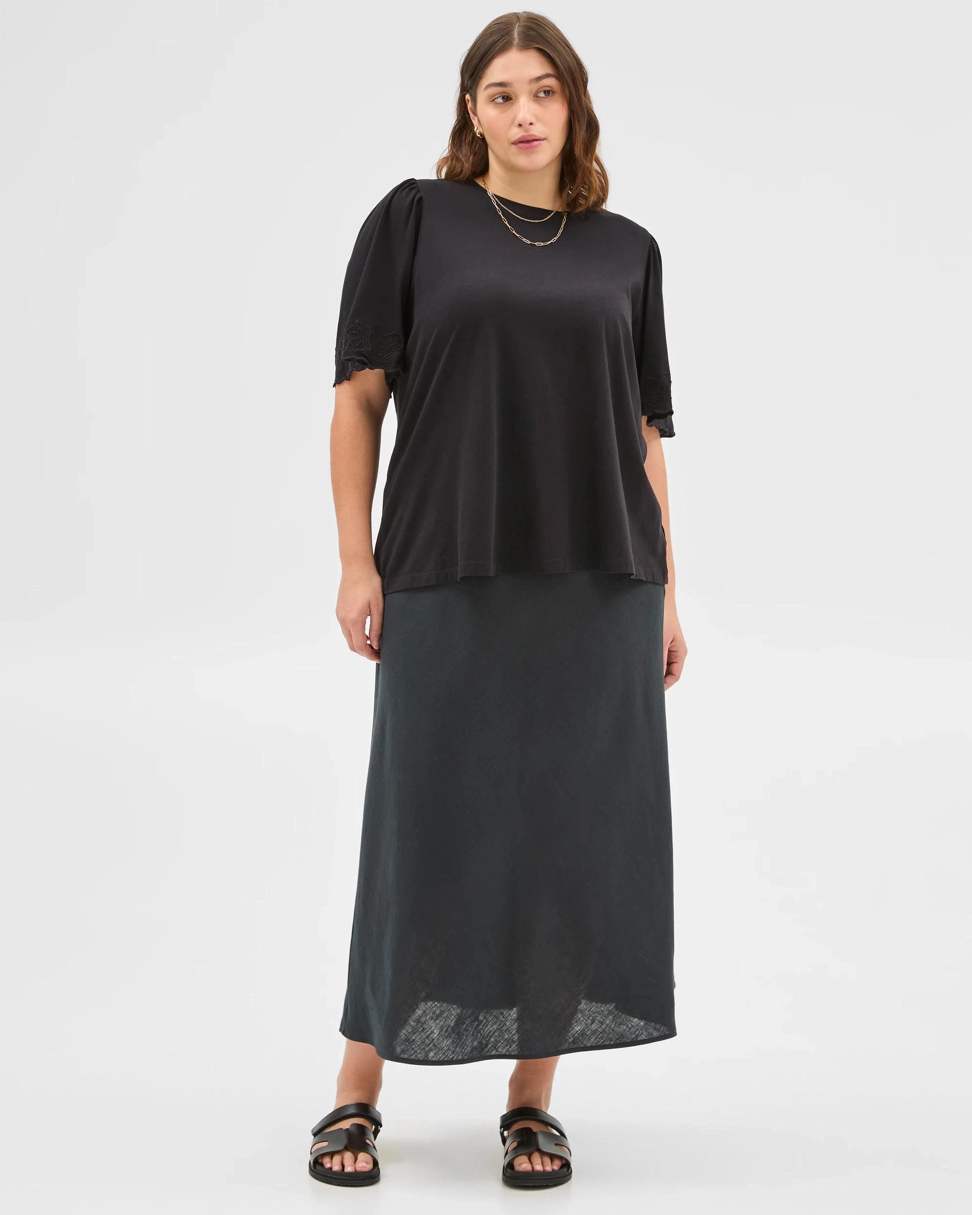 4 Target Plus Size Australian Cotton Embroidered Sleeve T-Shirt BLACK, 4 of 5