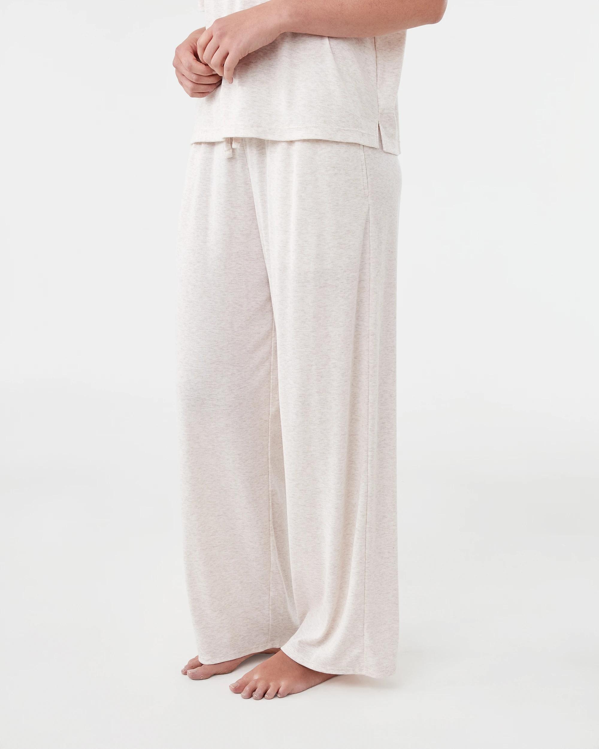 2 Rib Wide Leg Comfort Pants Marled Oat, 2 of 6