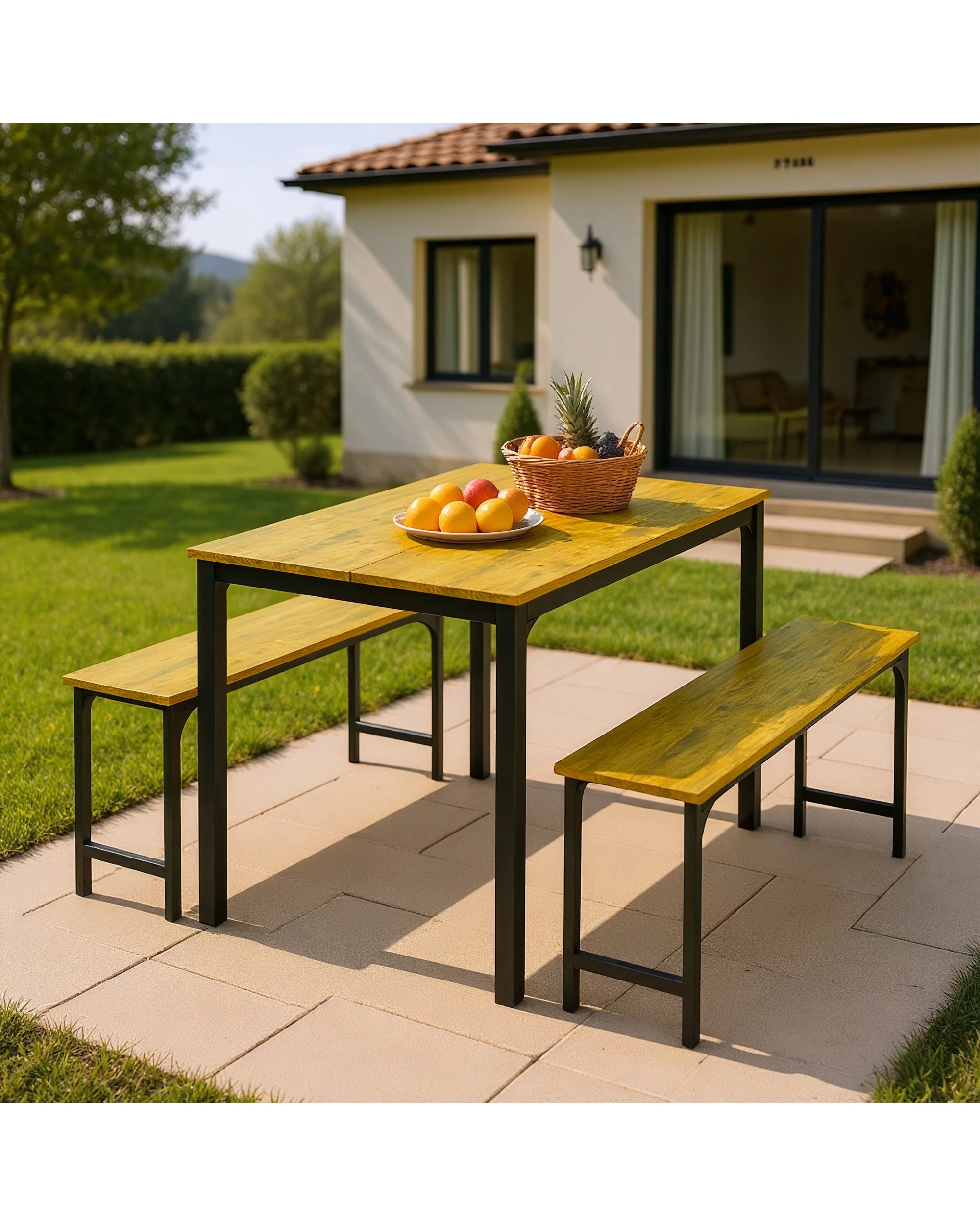 3 Advwin 3 Pcs Dining Table Chair Set Kitchen Table W/2 Bench Dinner Table Walnut, 3 of 7