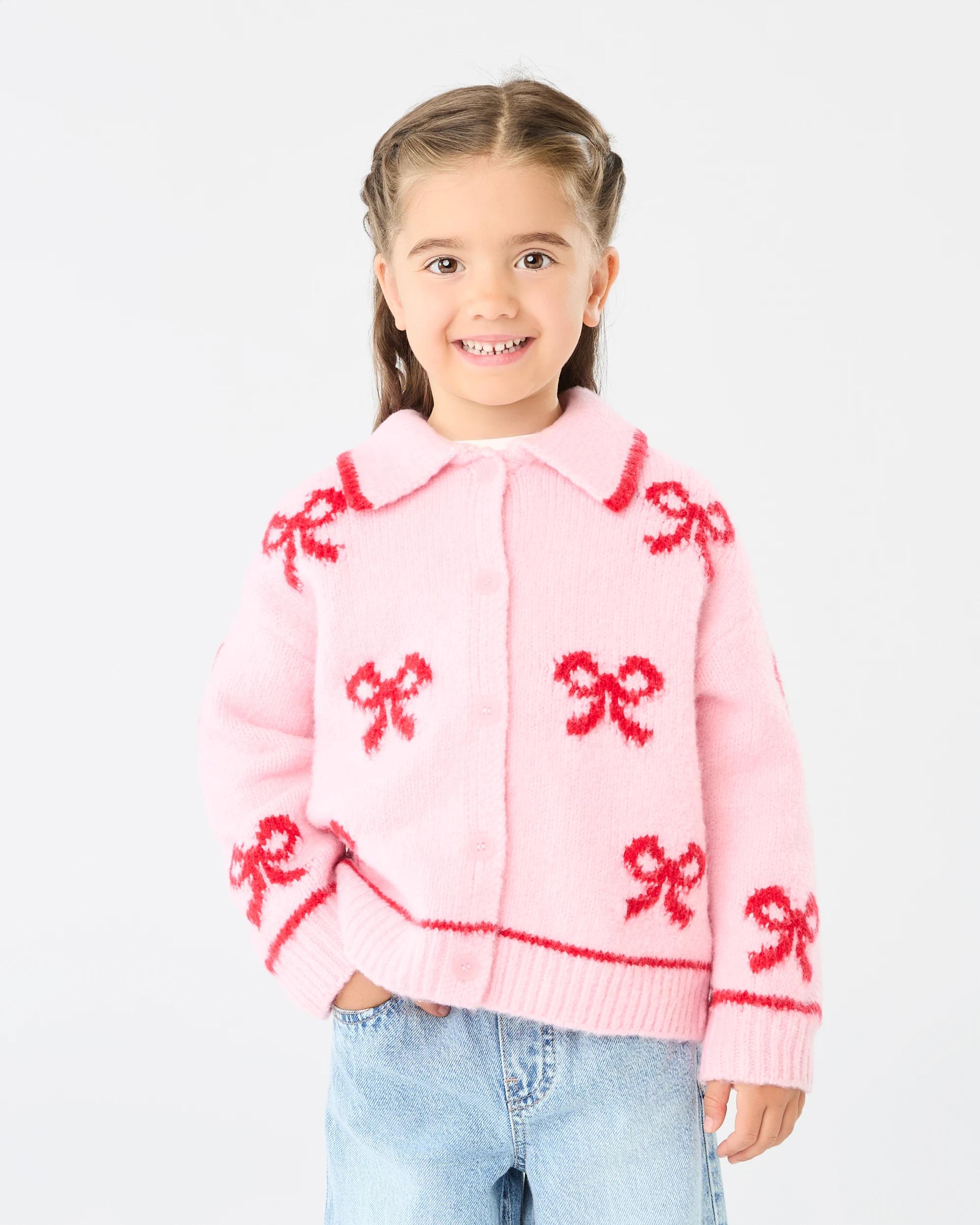 2 Intarsia Collar Cardigan Pnk Bow, 2 of 8