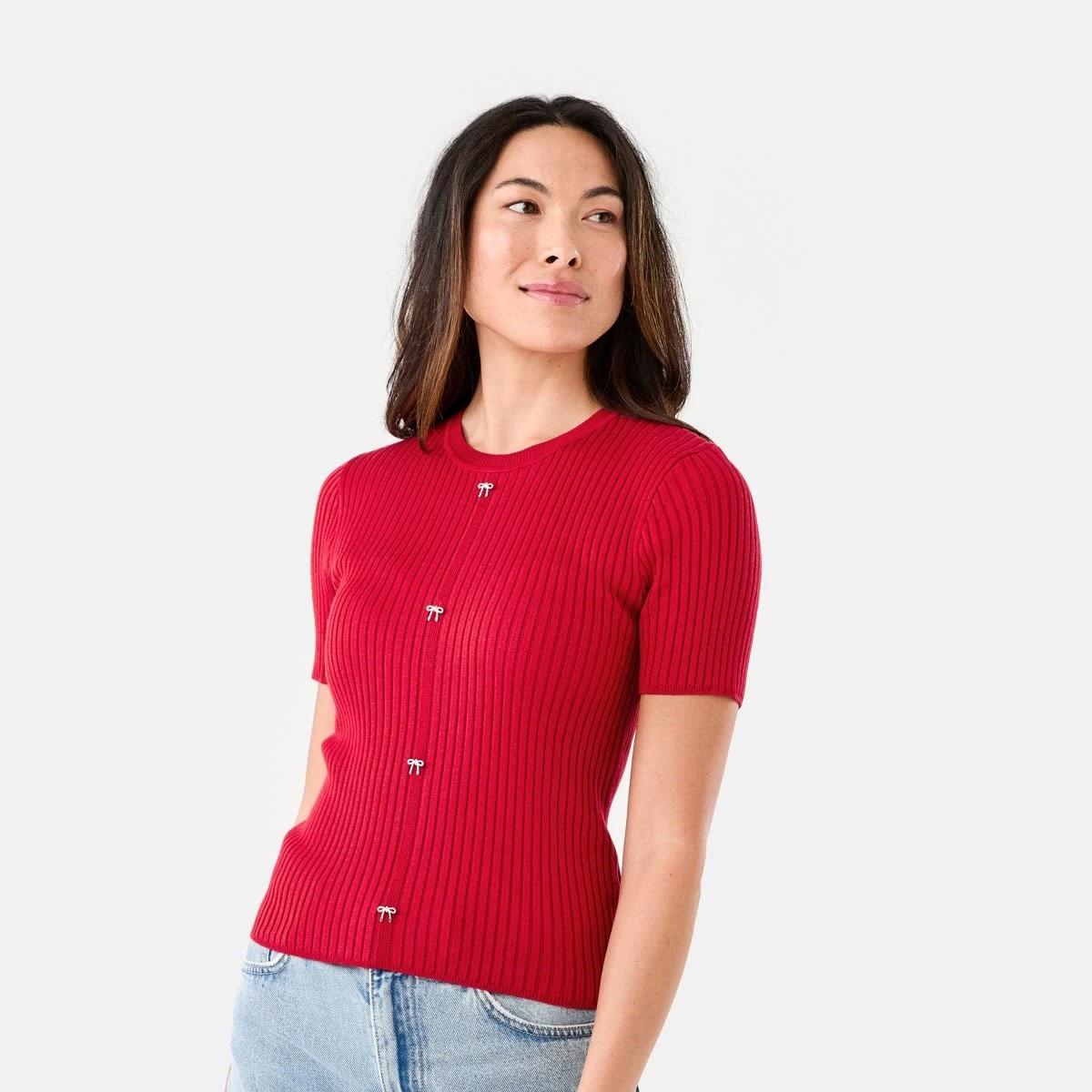 1 Short Sleeve Crew Neck Trim Top Cherry Red, 1 of 6