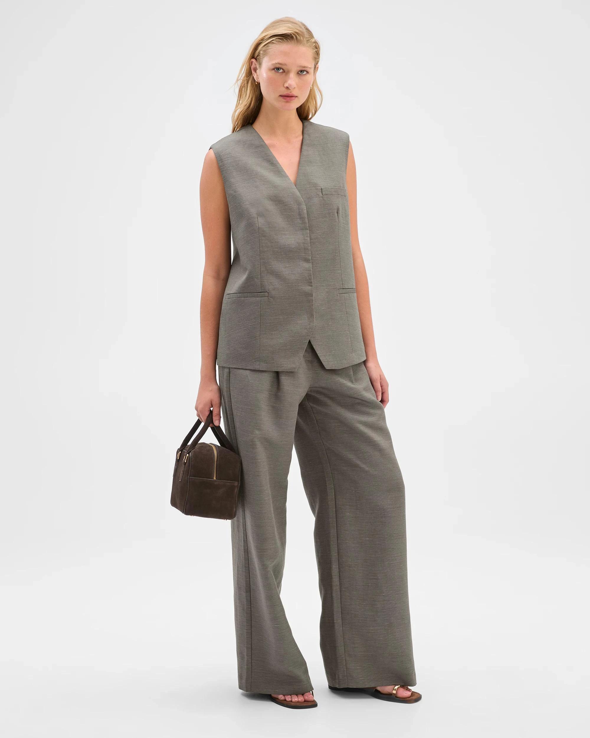 1 Preview Lyocell Linen Blend Sleeveless Jacket GREY MELANGE, 1 of 7