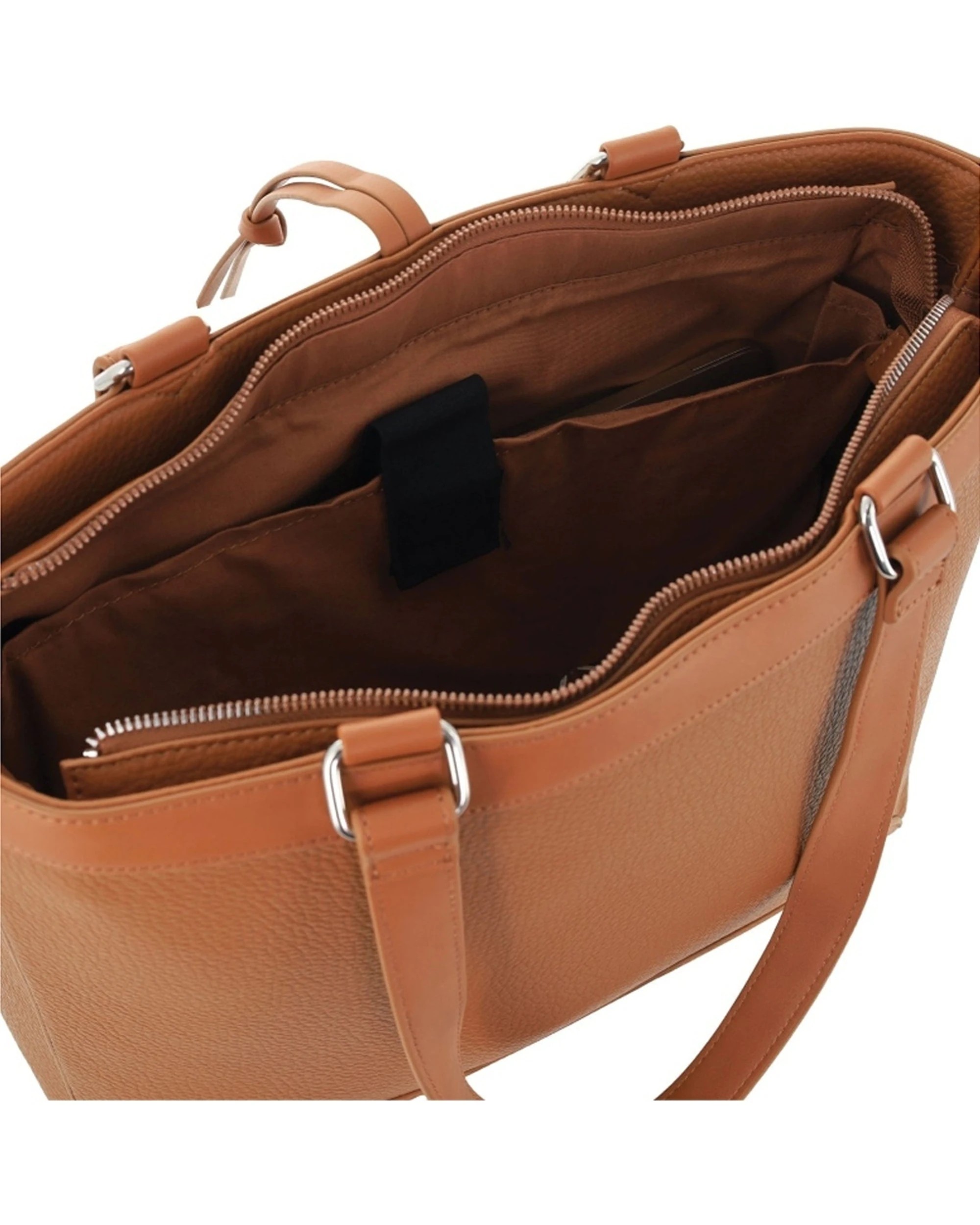 2 Milleni Vegan Leather Tote Bag With Twin Handles Practical Minimalist Design Hardware 41cm - Brown, 2 of 4