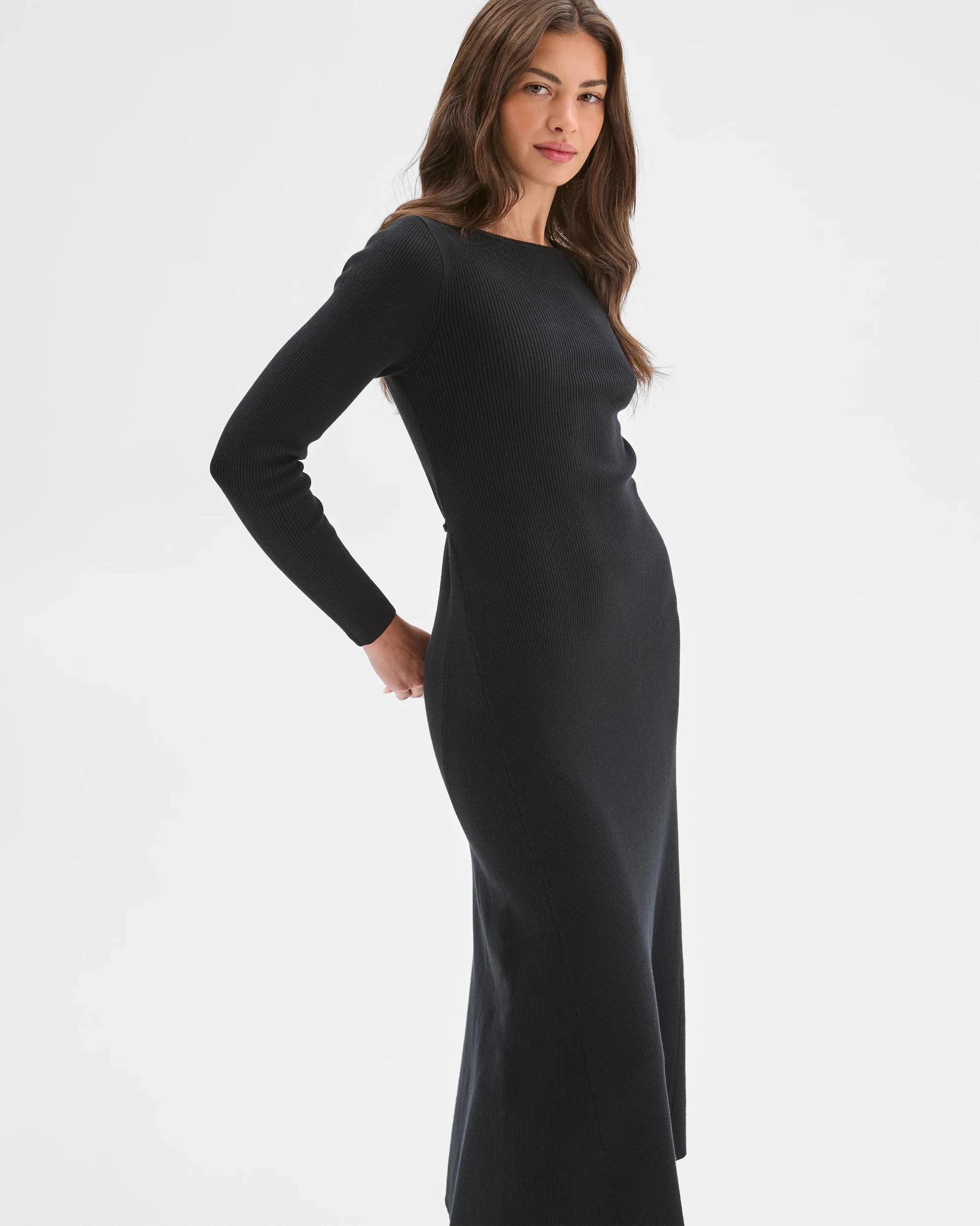 5 Target Petites Petites Long Sleeve Knit Midi Dress BLACK, 5 of 9