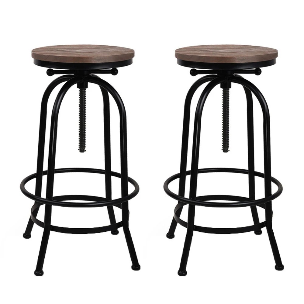 1 Artiss 2x Bar Stools Adjustable Wood - Black, 1 of 6