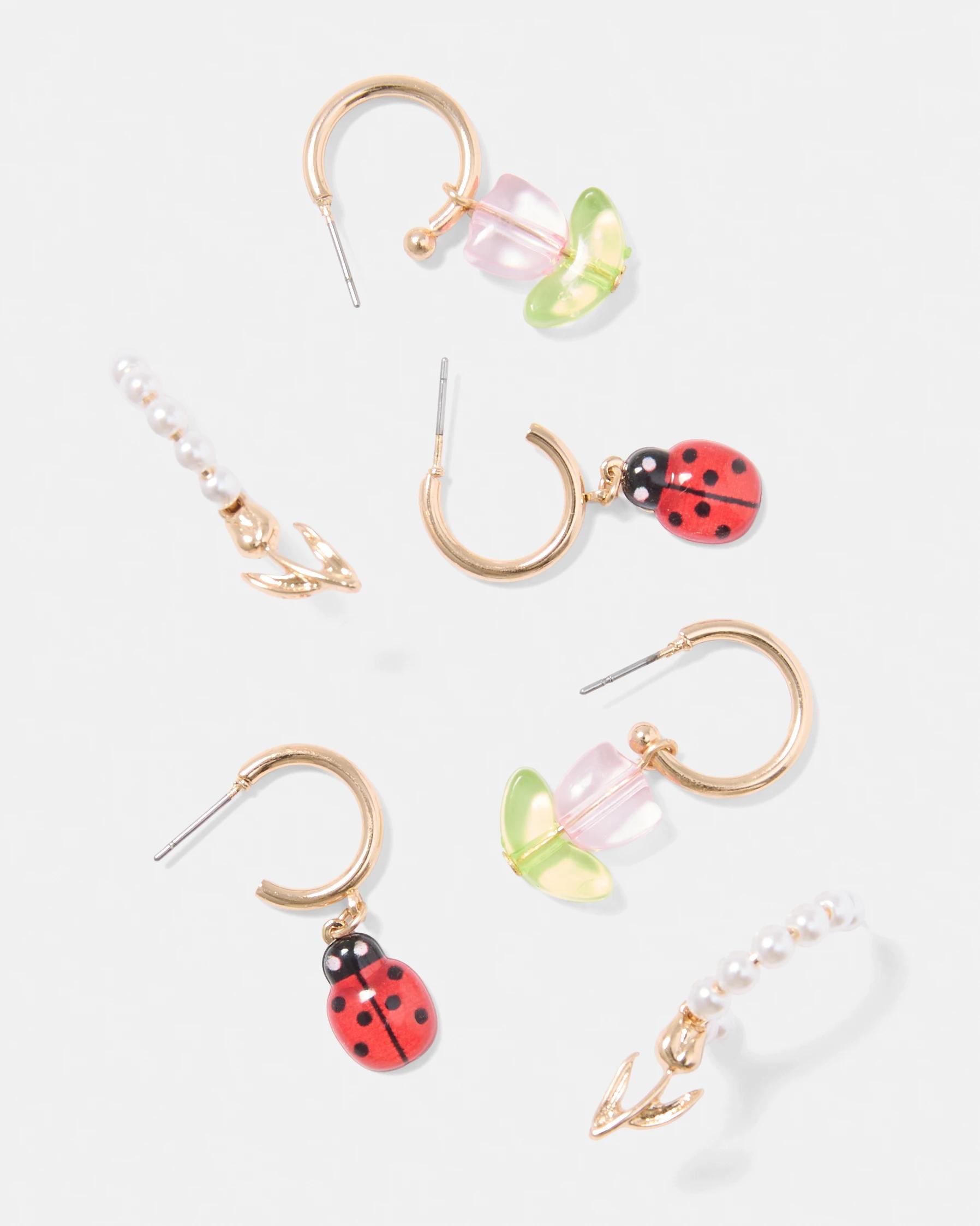 3 3 Pack Tulip Bug Hoop Earrings - Gold Tone Gold, 3 of 5