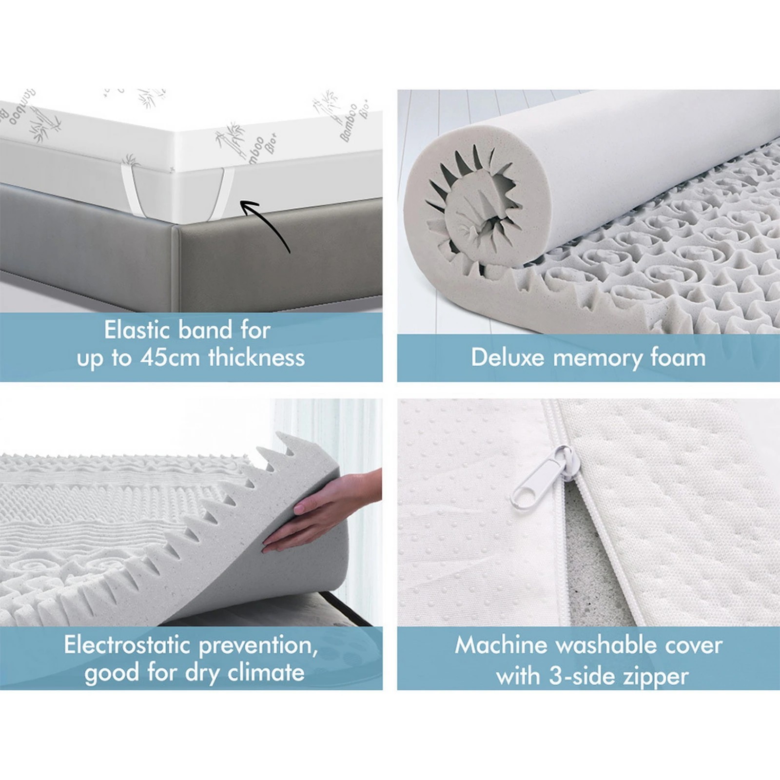 2 Starry Eucalypt 8cm Memory Foam Mattress Topper 7-Zone Graphite - King Bed, 2 of 10