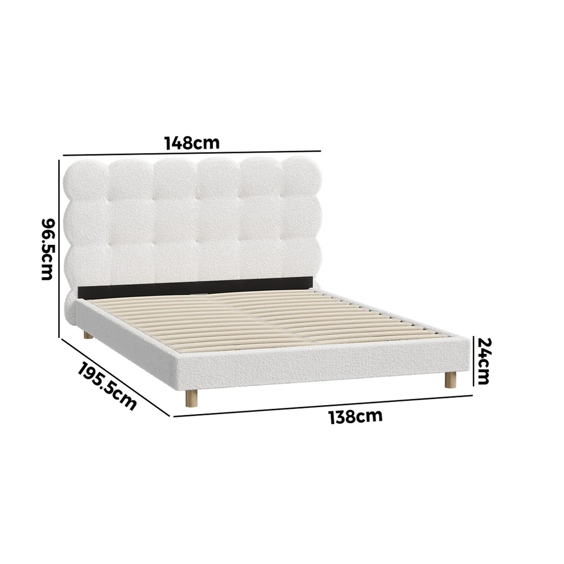 10 Oikiture Double Bed Tufted Bedhead Boucle Bed Frame
 - White, 10 of 10