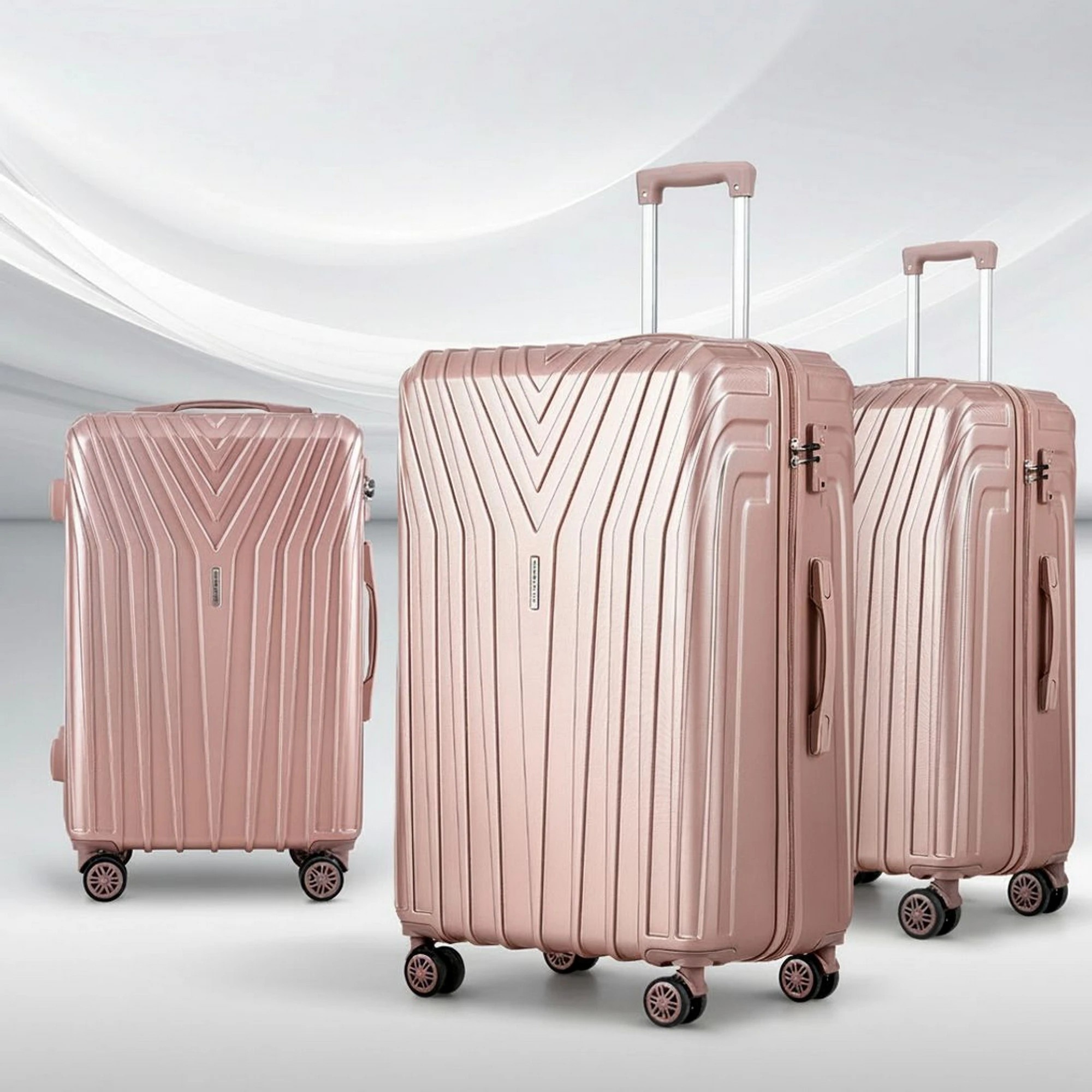 6 Wanderlite 3pc Luggage Trolley Set Suitcase Travel TSA Hard Case Carry On - Pink, 6 of 6