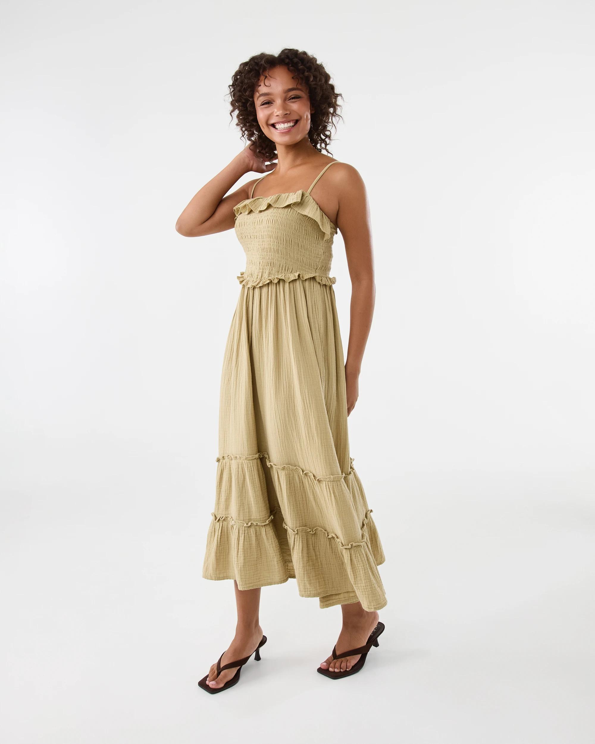 2 Sleeveless Double Cloth Frill Midi Dress Urban Grn, 2 of 9