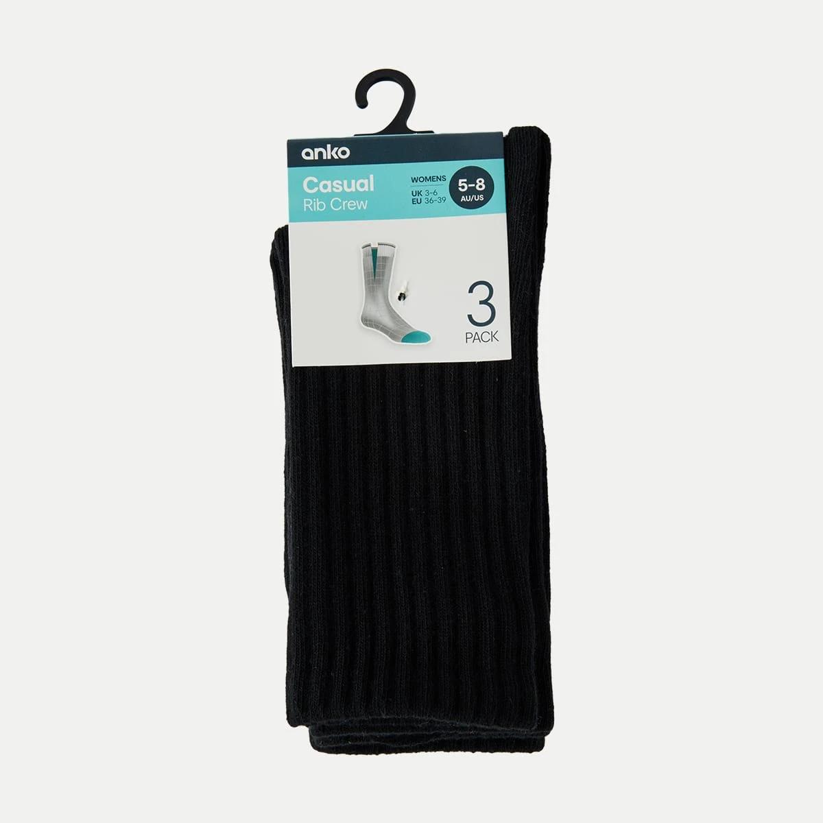 3 3 Pack Chunky Ribbed Full Crew Socks BLACK, 3 of 3
