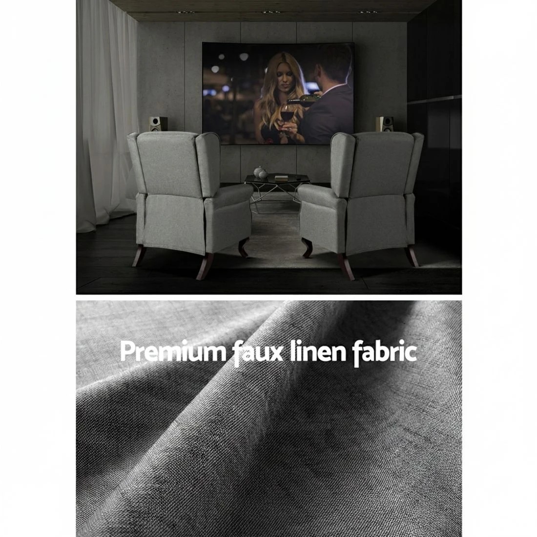 5 Artiss Recliner Armchair  Fabric Domini - Grey, 5 of 6